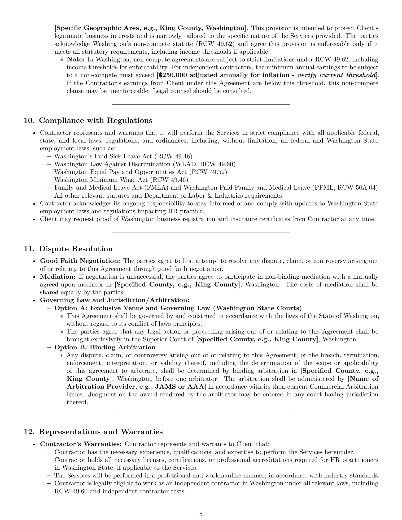 Preview page 5 of Pro Washington hr independent contractor agreement template
