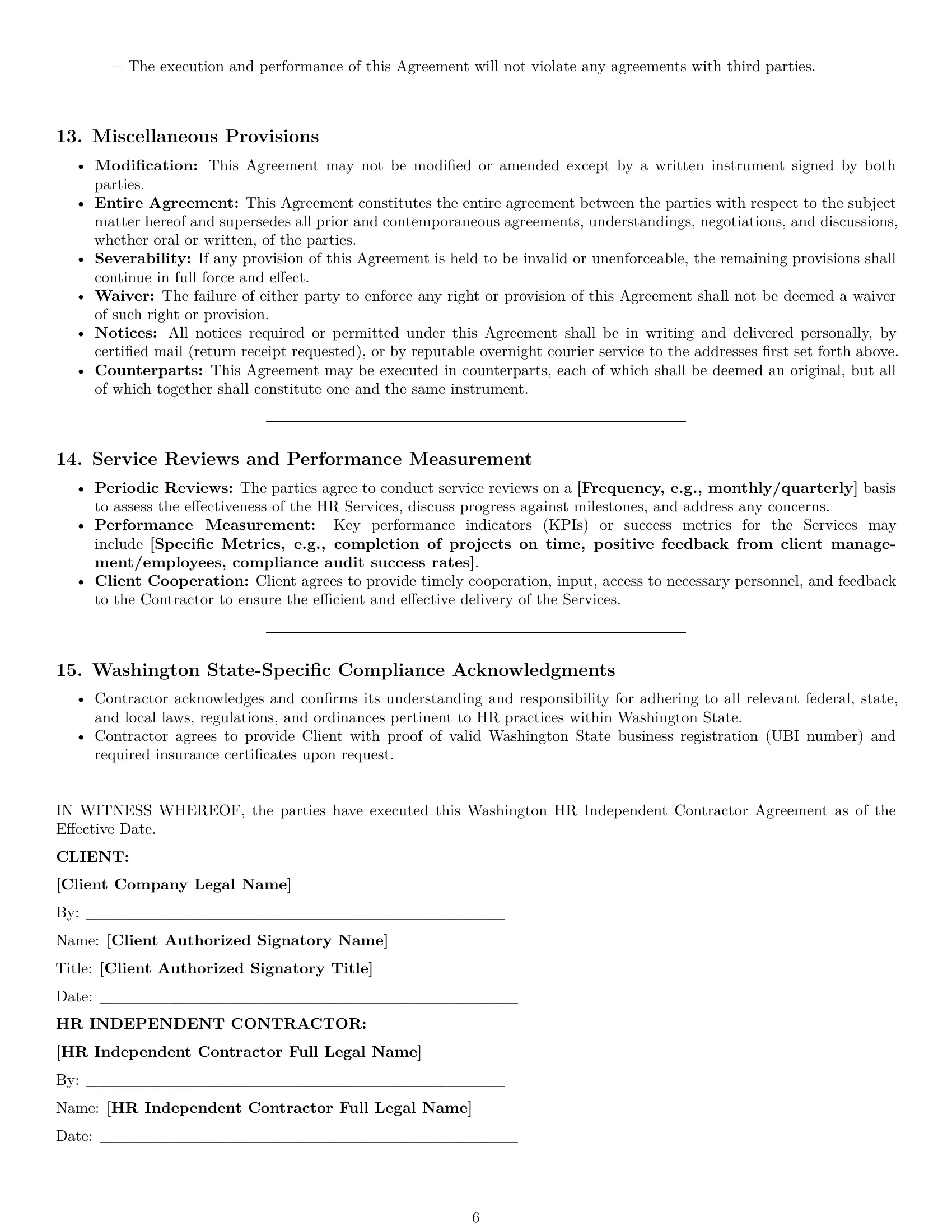 Preview page 6 of Pro Washington hr independent contractor agreement template