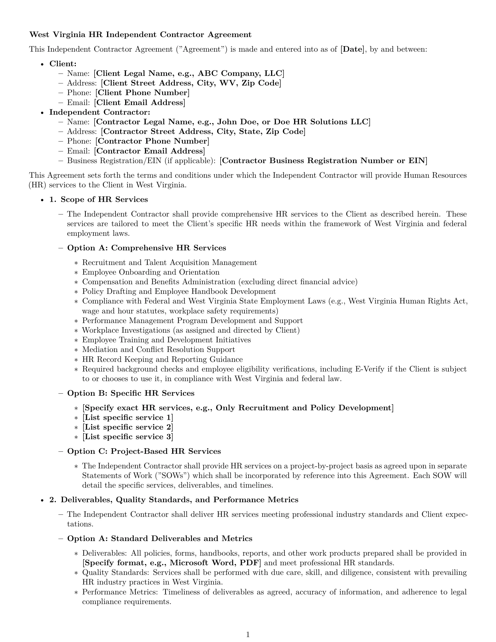 Preview page 1 of Pro West Virginia hr independent contractor agreement template