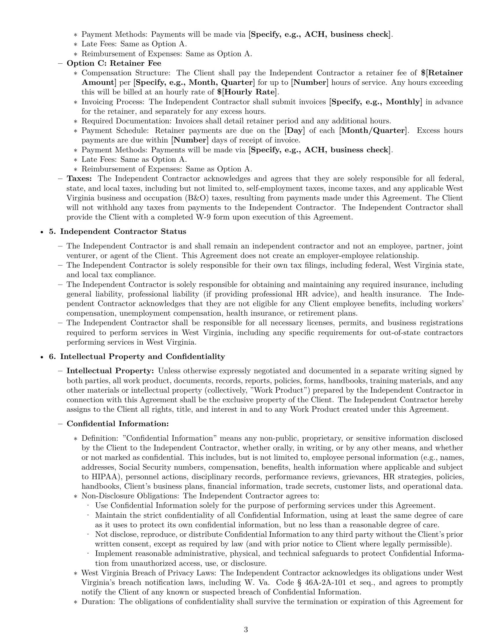 Preview page 3 of Pro West Virginia hr independent contractor agreement template