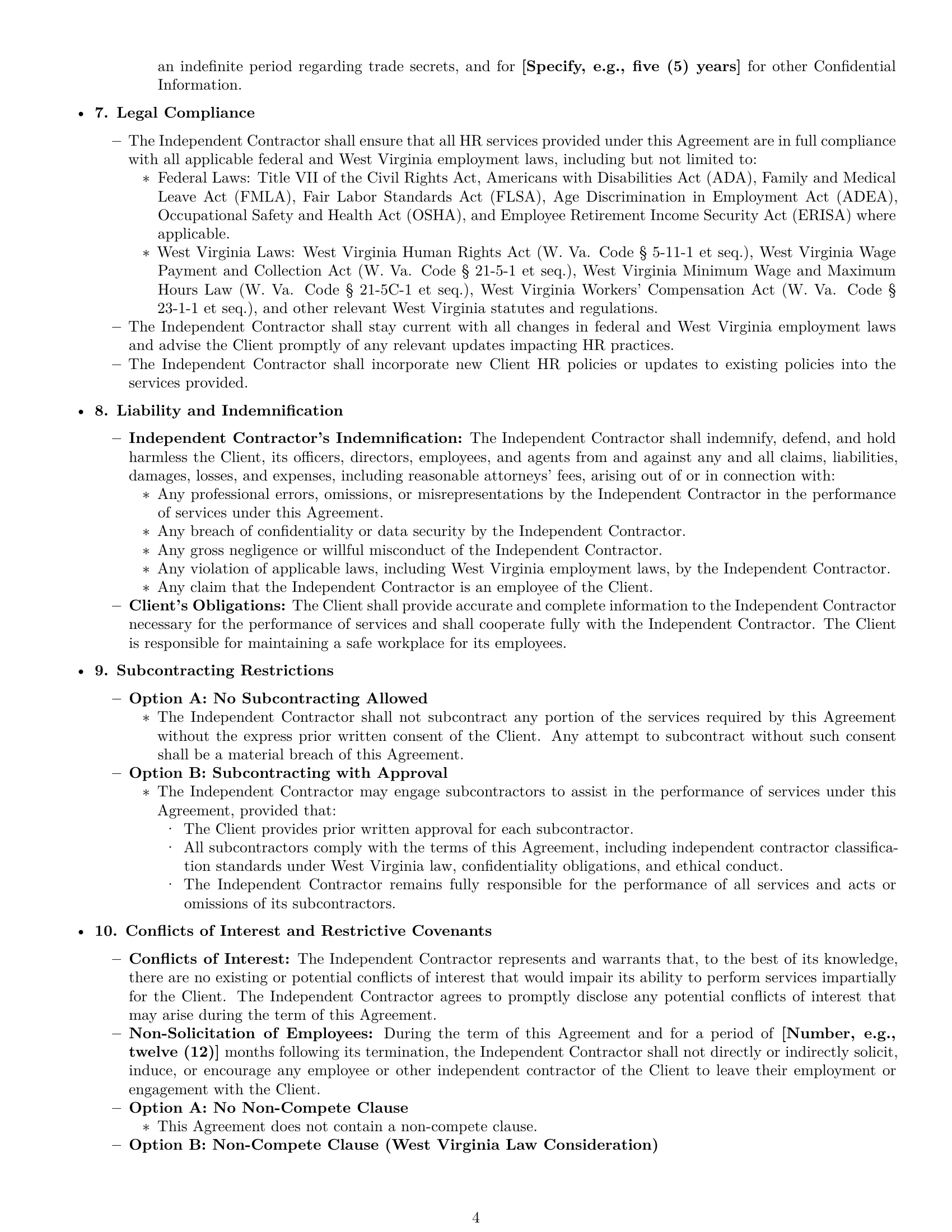 Preview page 4 of Pro West Virginia hr independent contractor agreement template