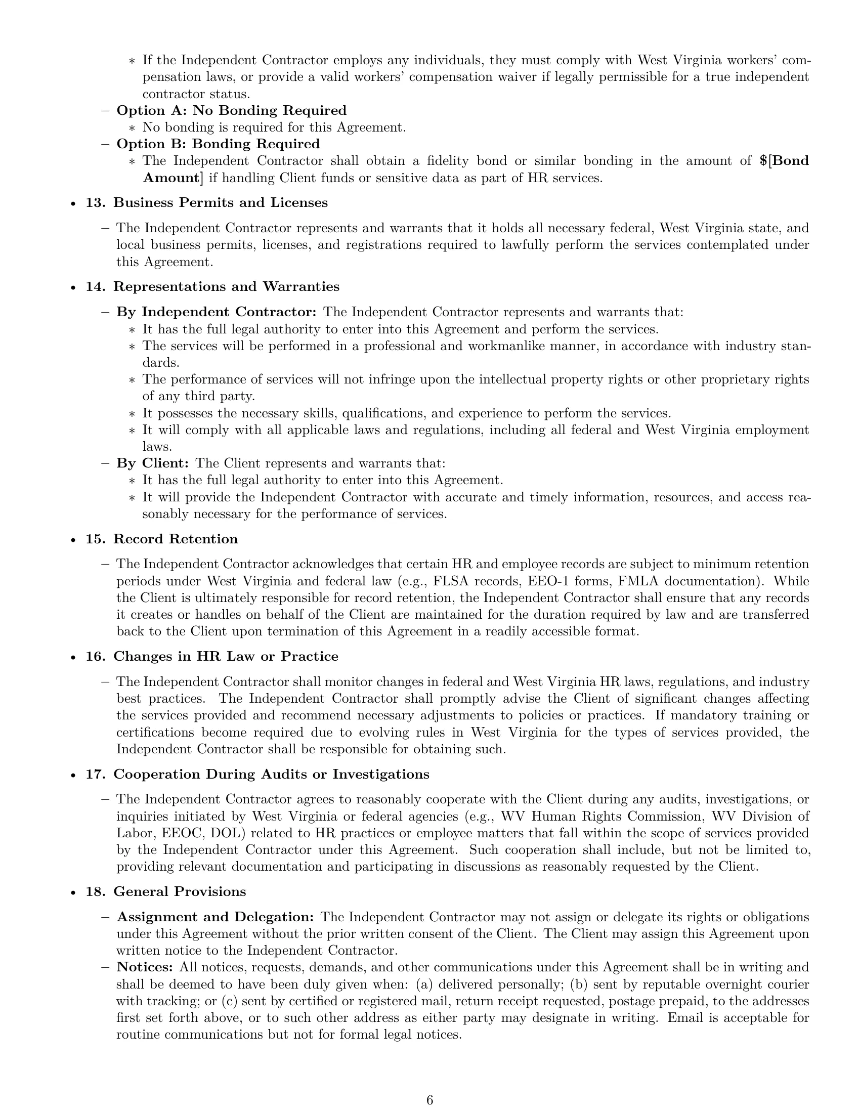 Preview page 6 of Pro West Virginia hr independent contractor agreement template