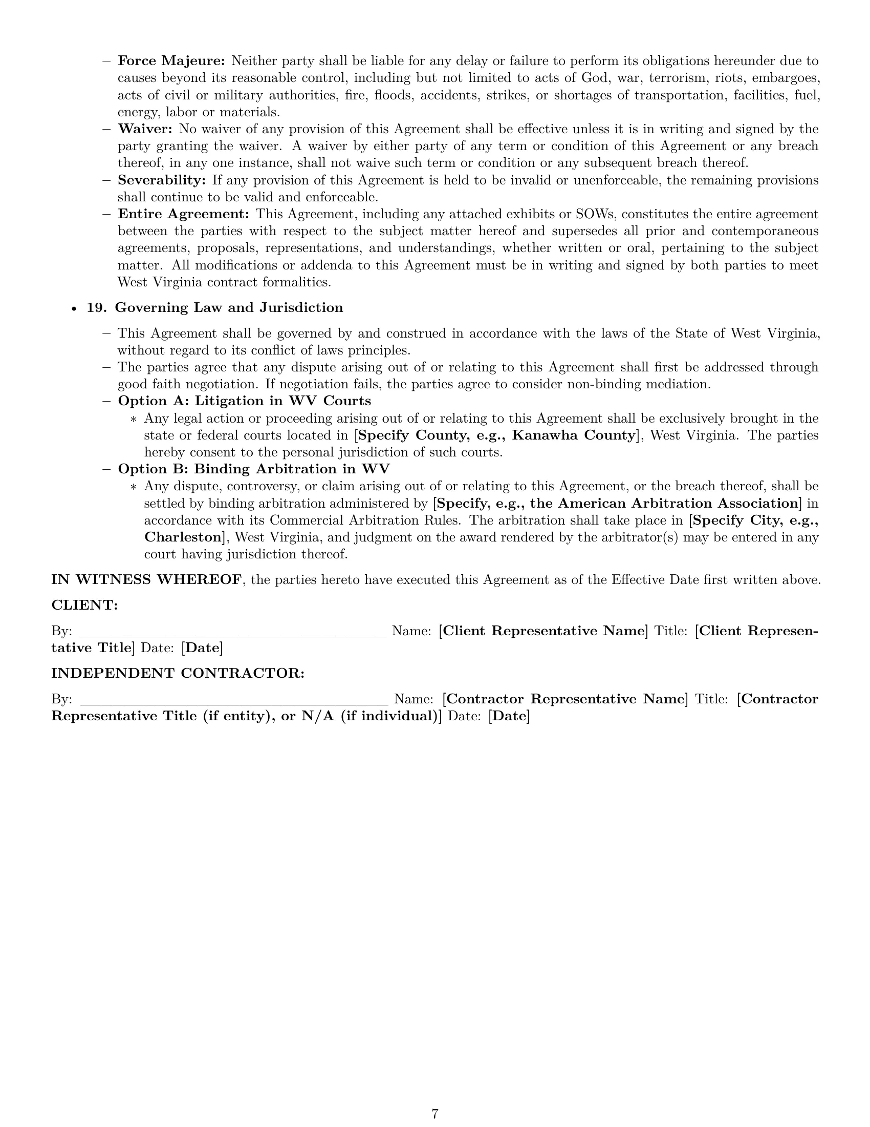 Preview page 7 of Pro West Virginia hr independent contractor agreement template