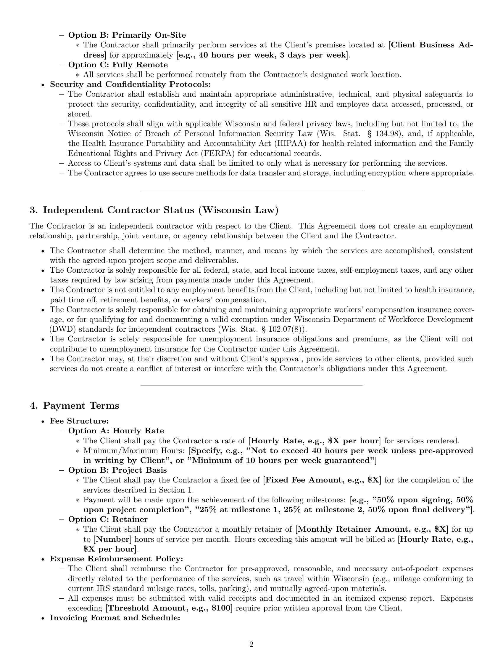 Preview page 2 of Pro Wisconsin hr independent contractor agreement template