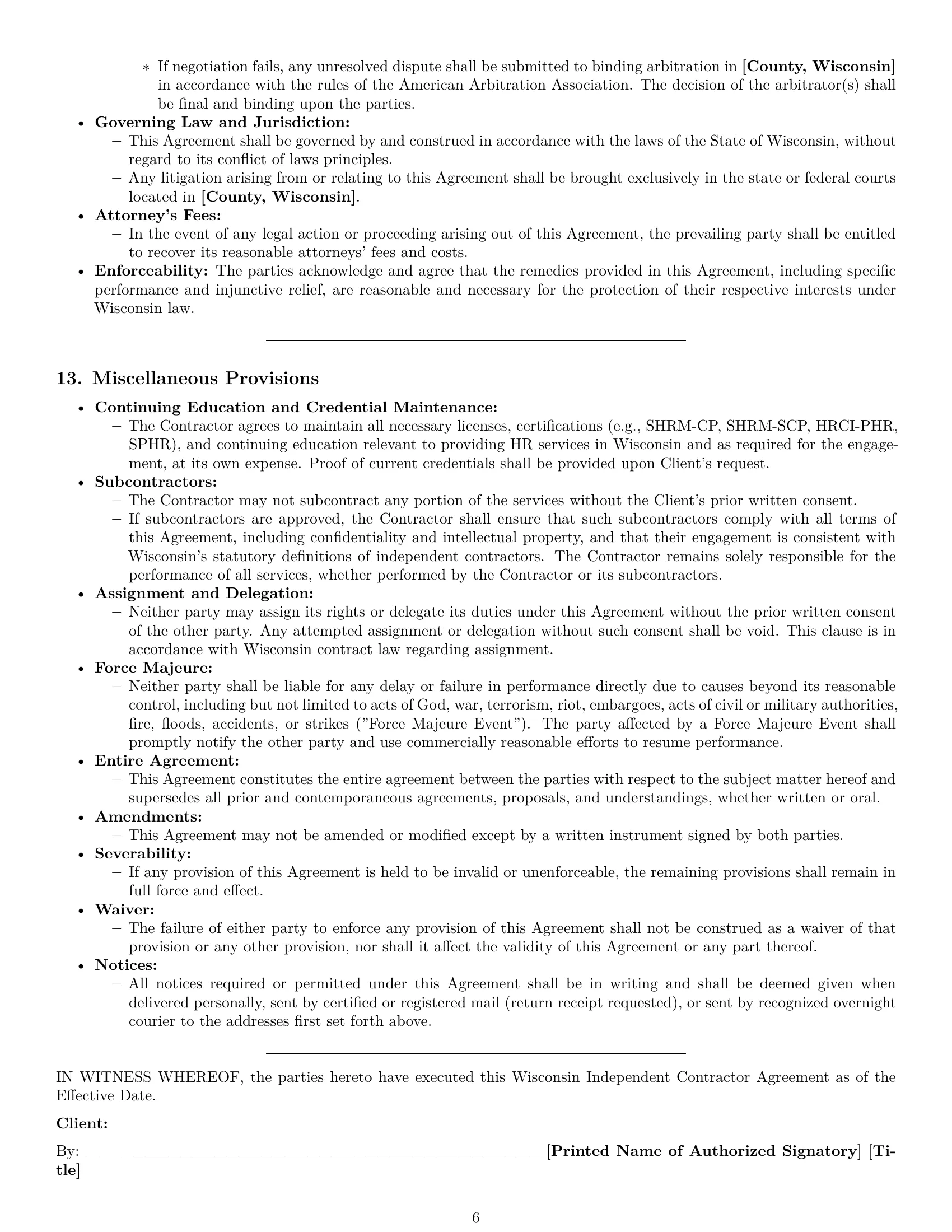 Preview page 6 of Pro Wisconsin hr independent contractor agreement template