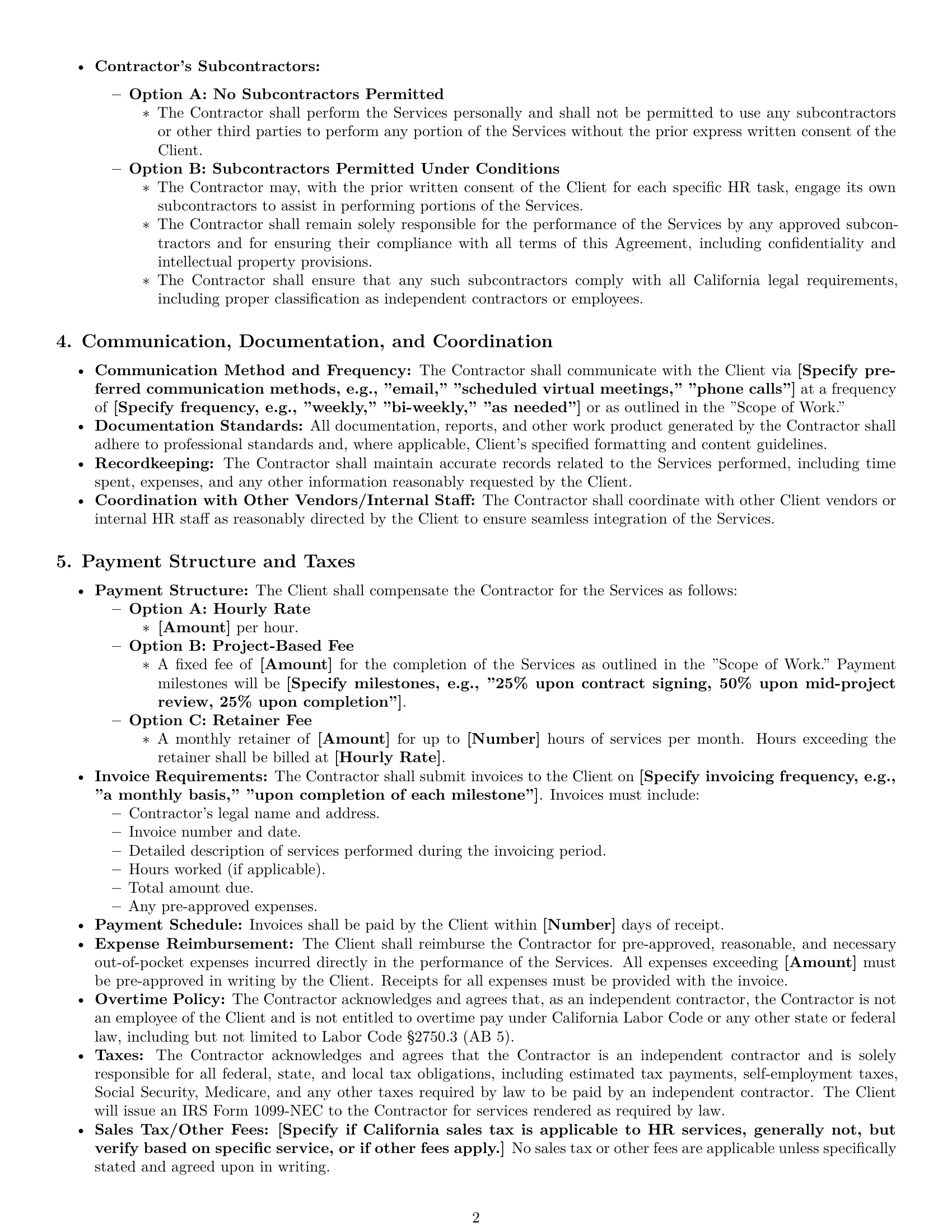 Preview page 2 of Pro California hr independent contractor agreement template