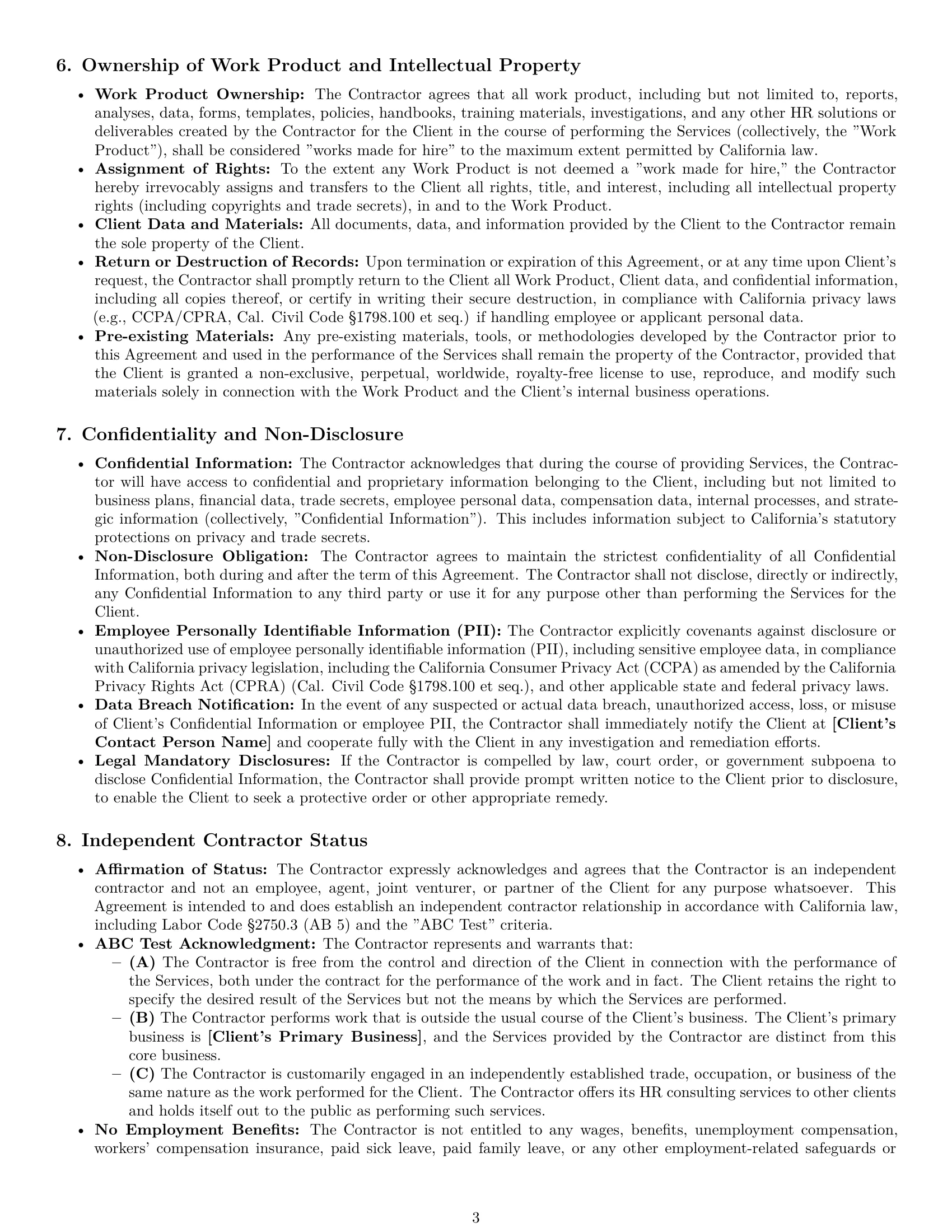 Preview page 3 of Pro California hr independent contractor agreement template