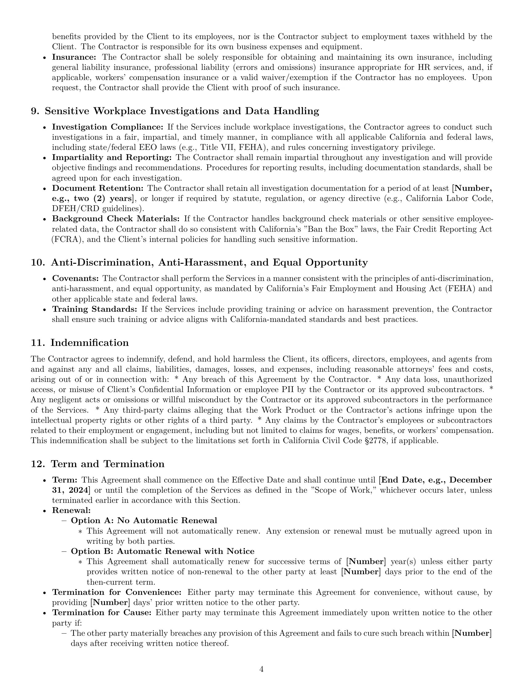 Preview page 4 of Pro California hr independent contractor agreement template
