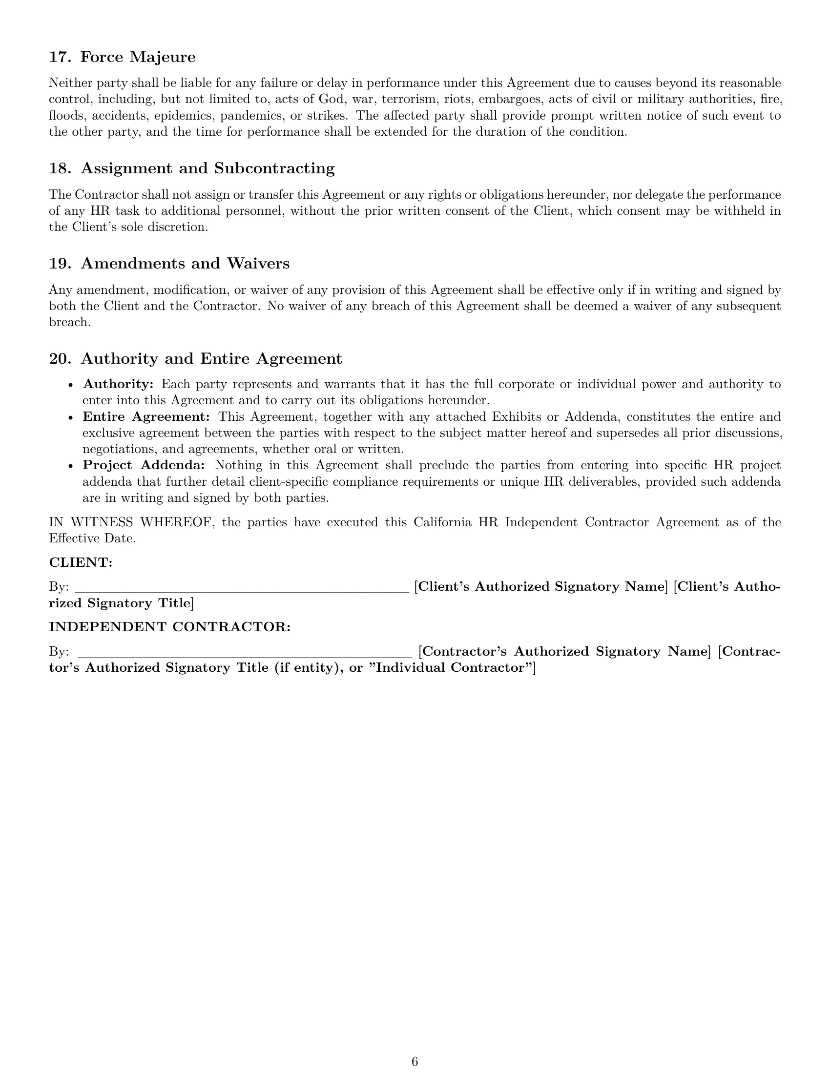 Preview page 6 of Pro California hr independent contractor agreement template