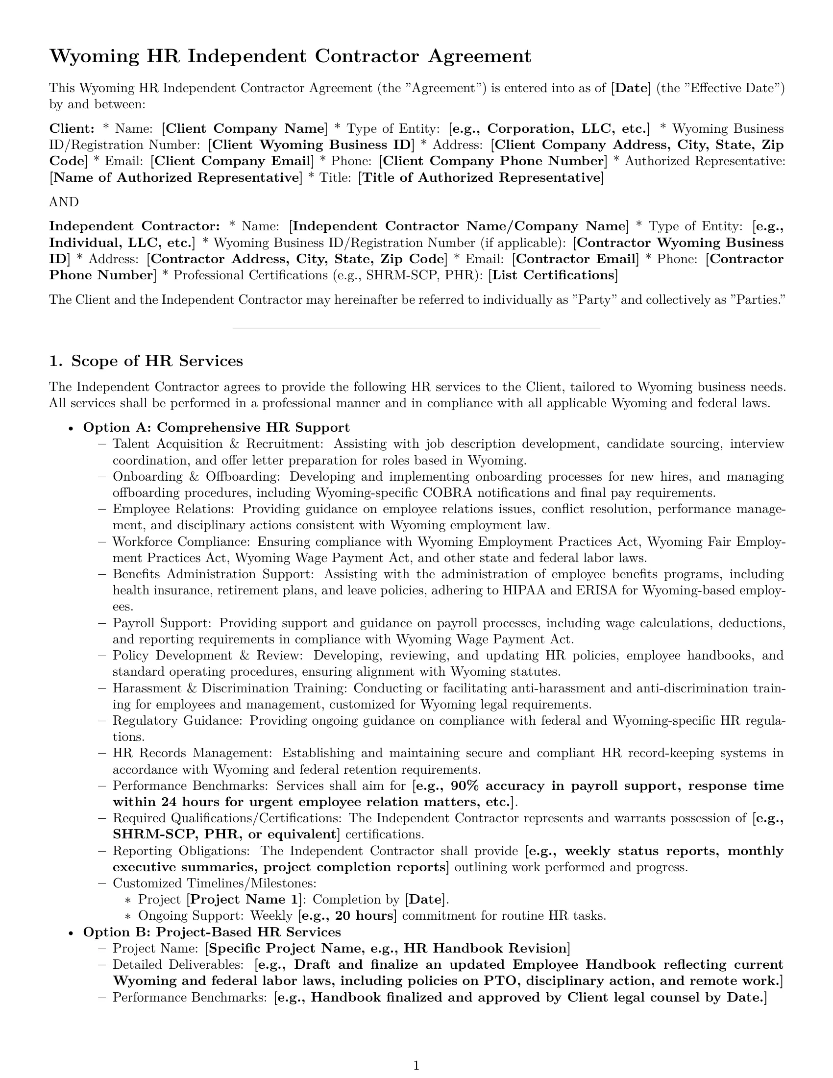 Preview page 1 of Pro Wyoming hr independent contractor agreement template