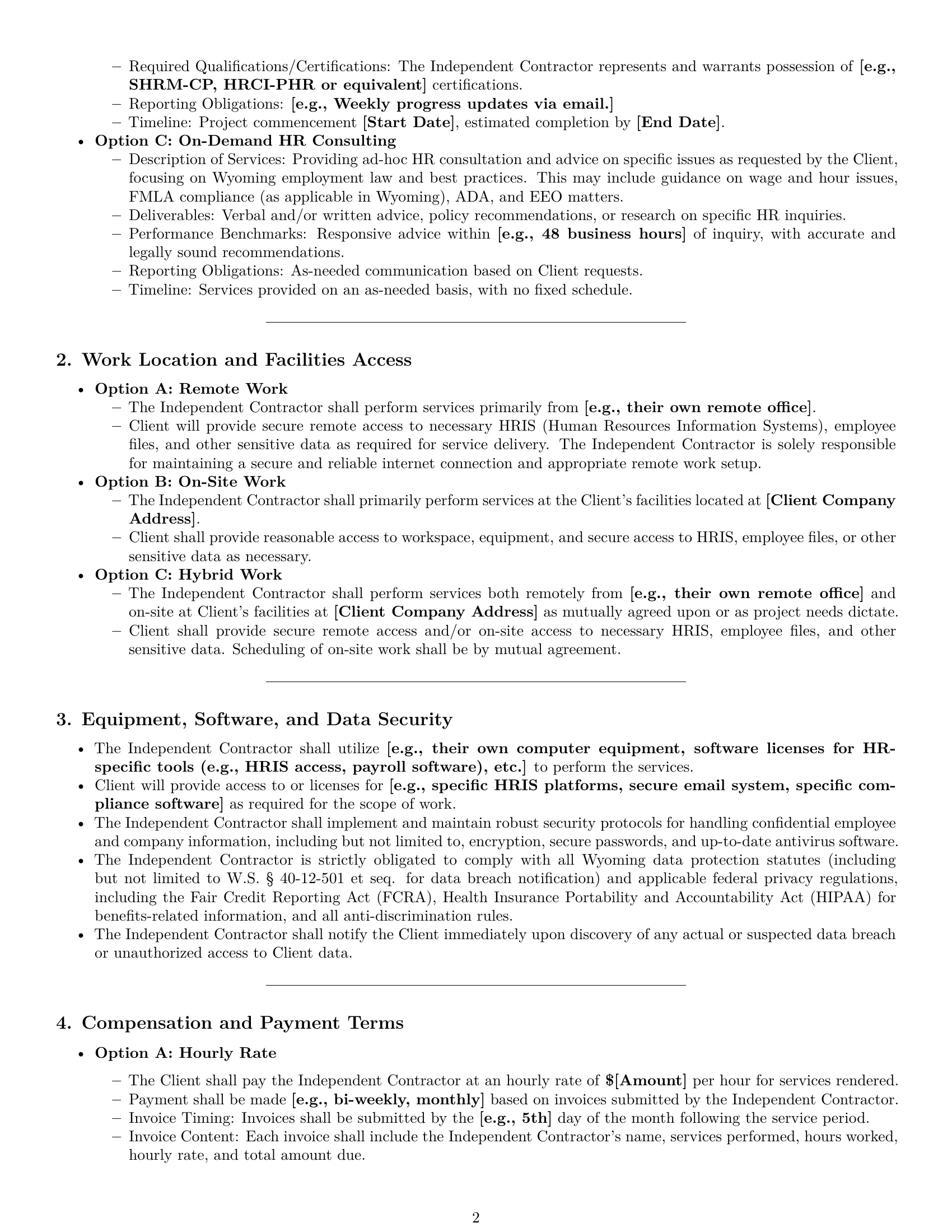 Preview page 2 of Pro Wyoming hr independent contractor agreement template