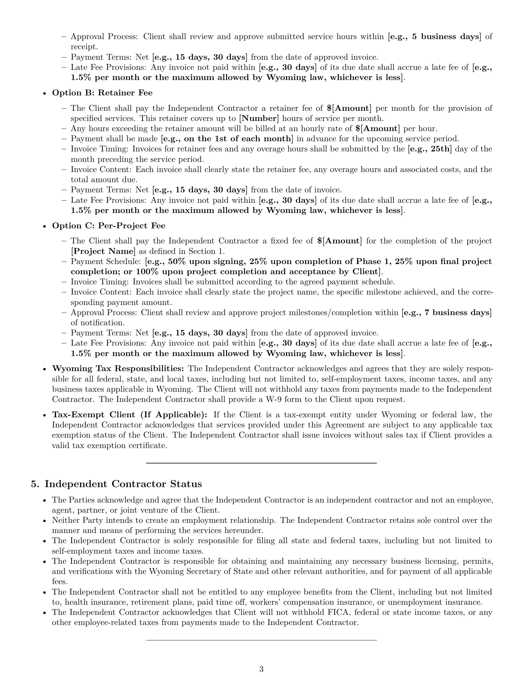 Preview page 3 of Pro Wyoming hr independent contractor agreement template