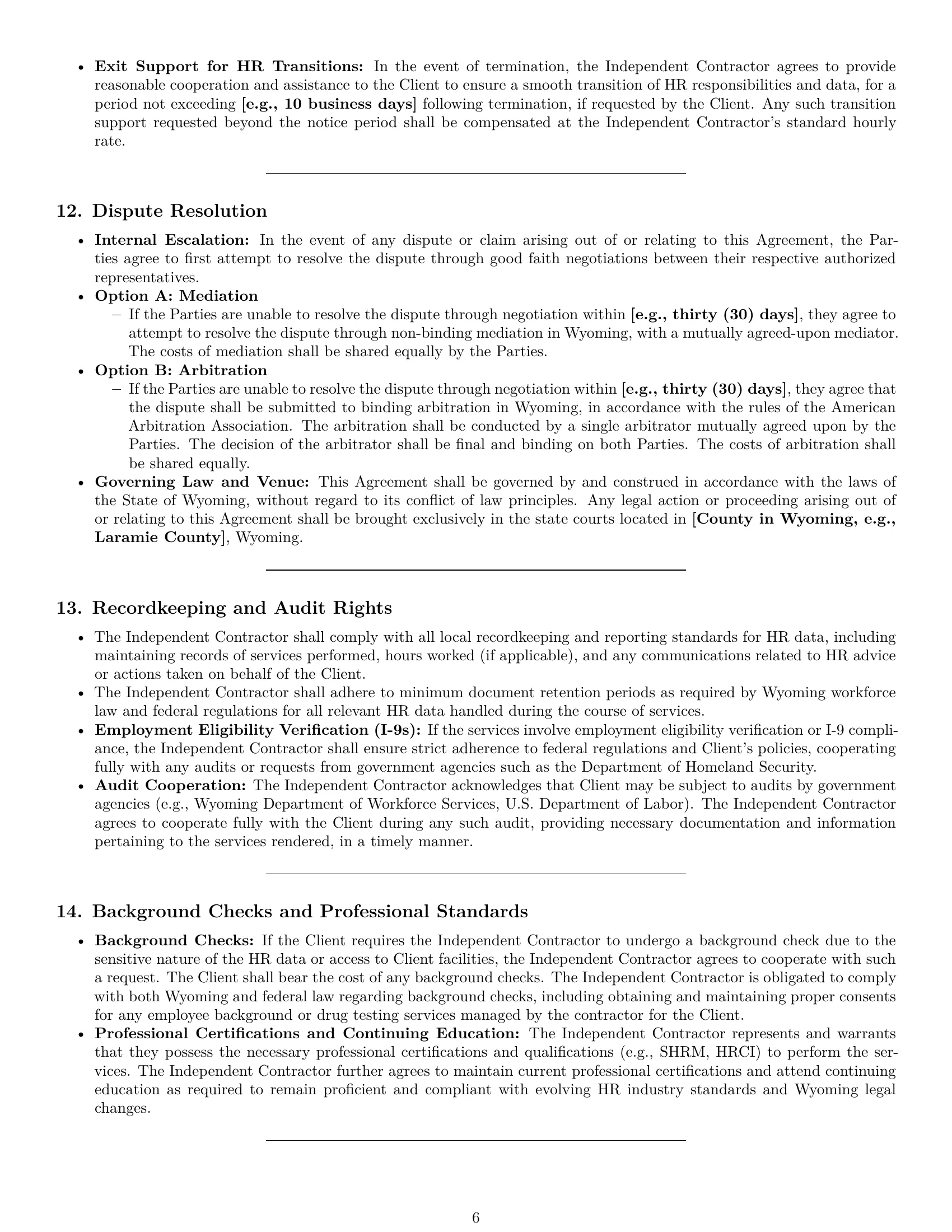 Preview page 6 of Pro Wyoming hr independent contractor agreement template