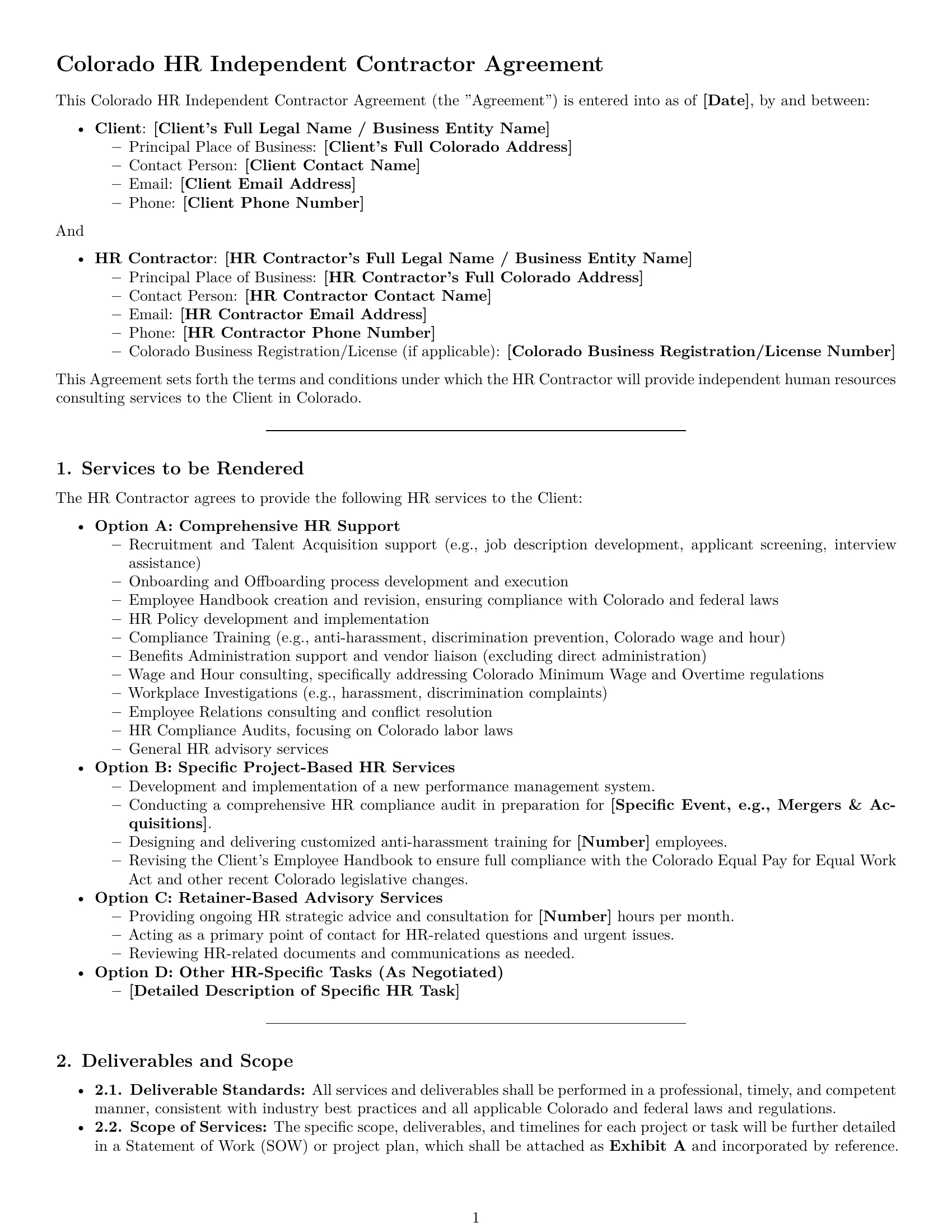 Preview page 1 of Pro Colorado hr independent contractor agreement template