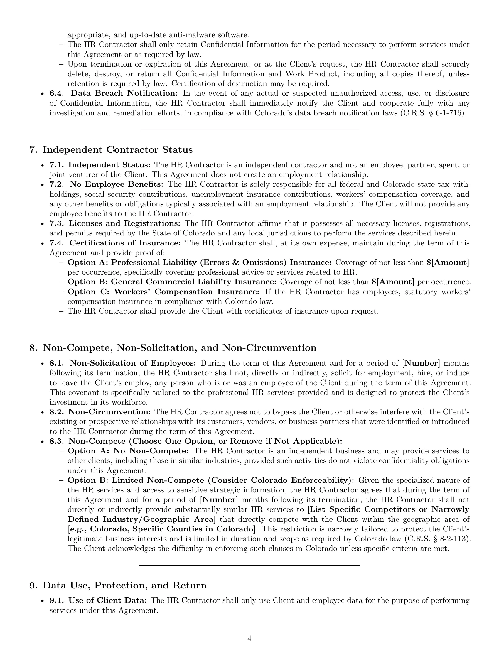 Preview page 4 of Pro Colorado hr independent contractor agreement template