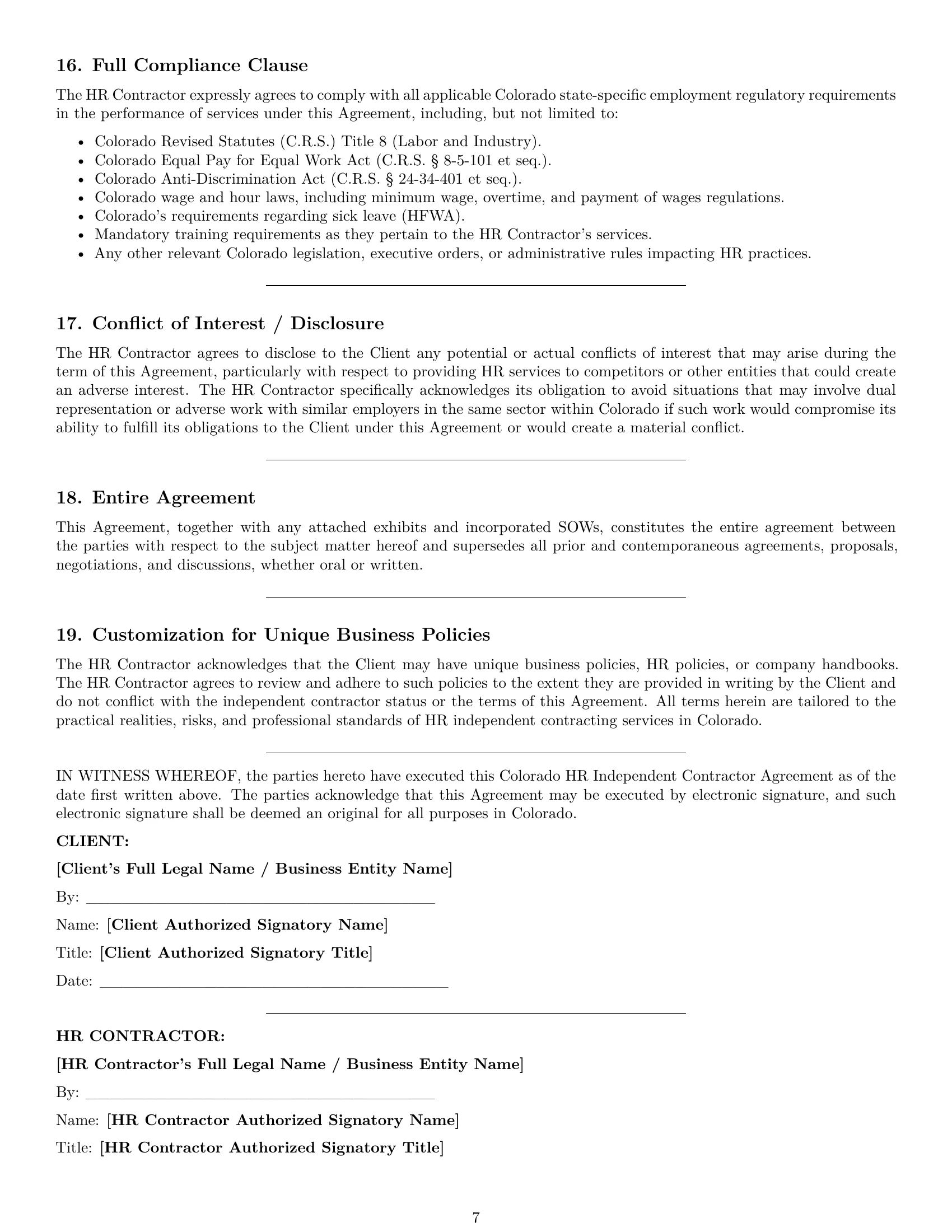 Preview page 7 of Pro Colorado hr independent contractor agreement template