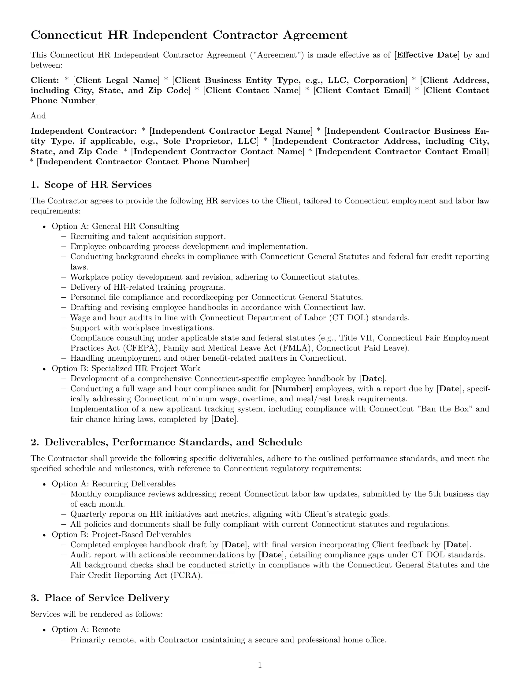 Preview page 1 of Pro Connecticut hr independent contractor agreement template