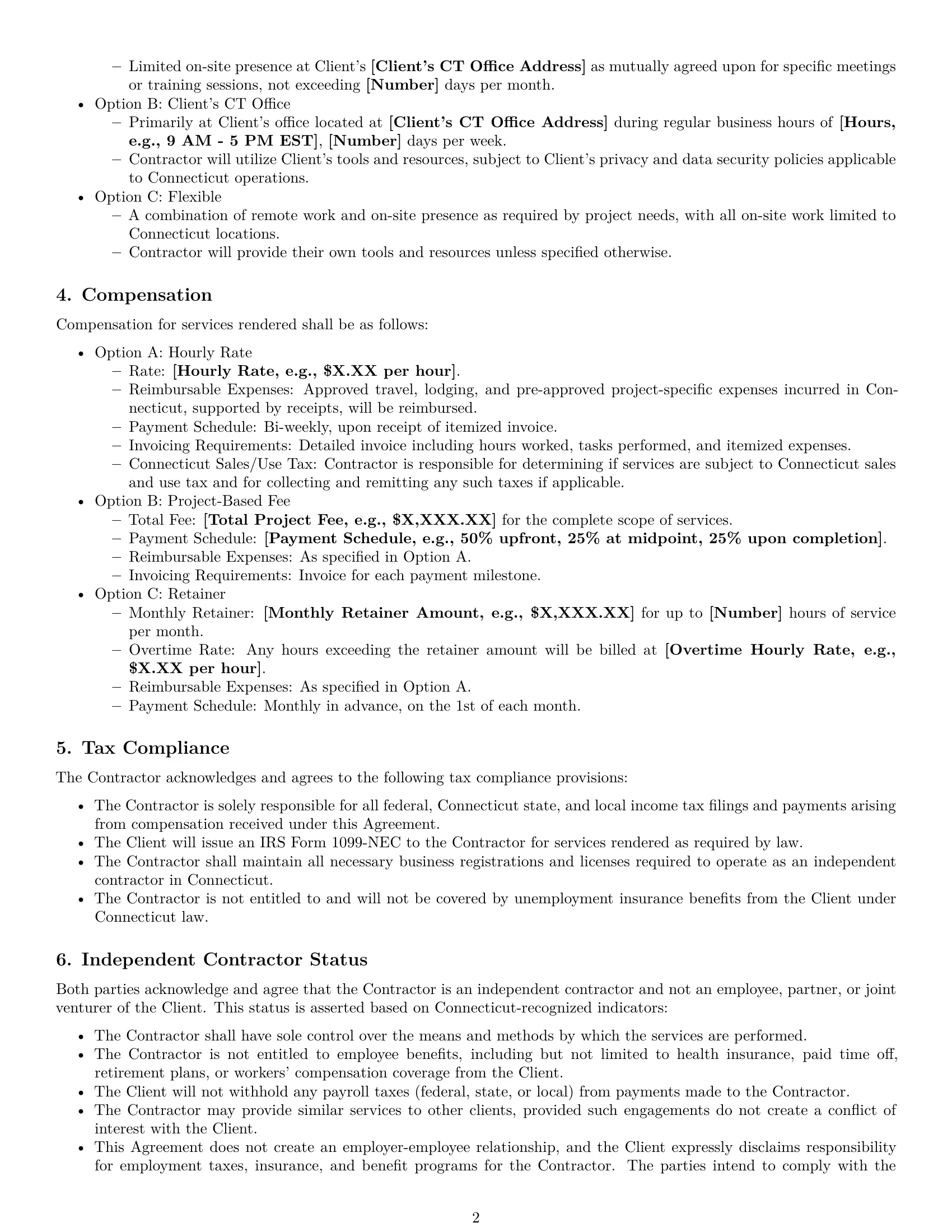 Preview page 2 of Pro Connecticut hr independent contractor agreement template