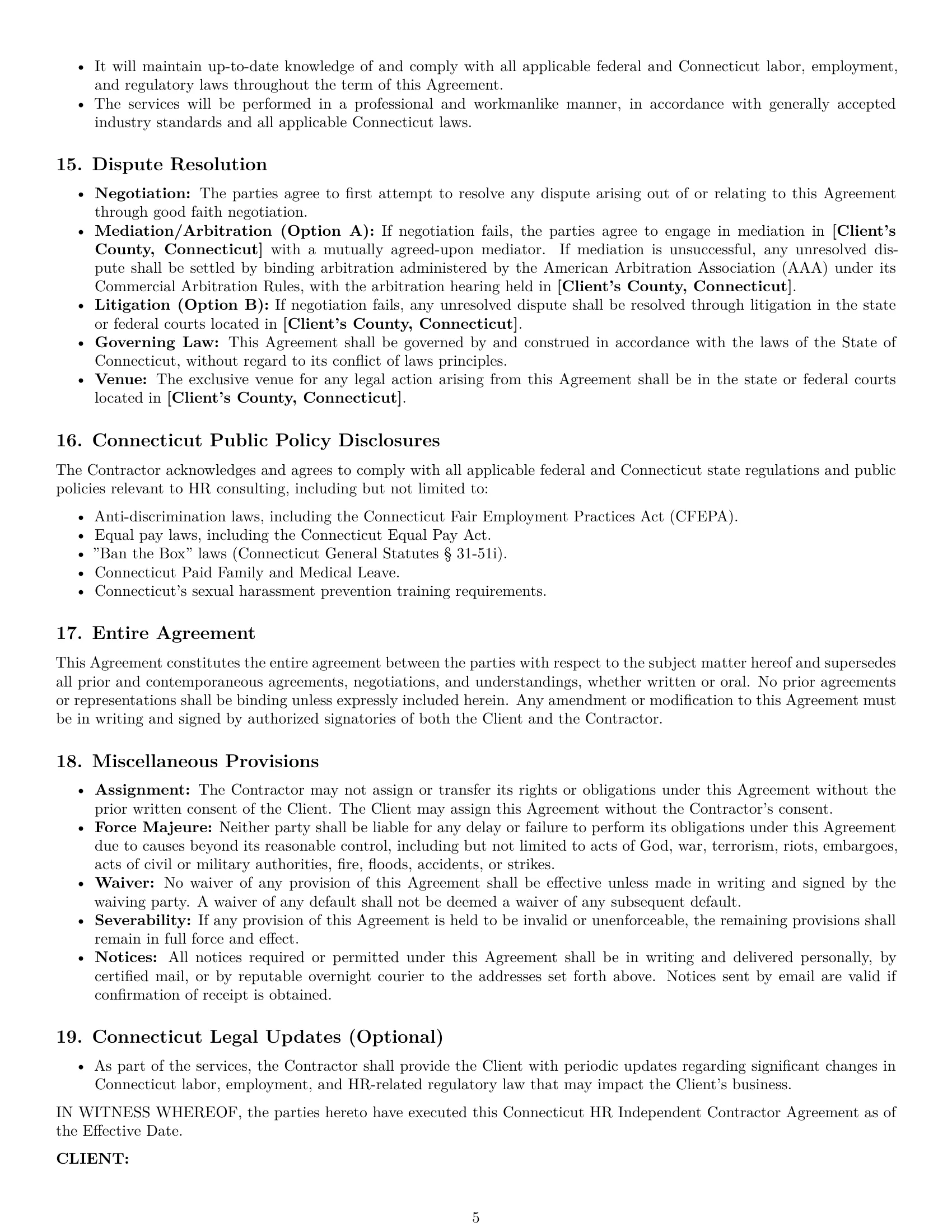 Preview page 5 of Pro Connecticut hr independent contractor agreement template