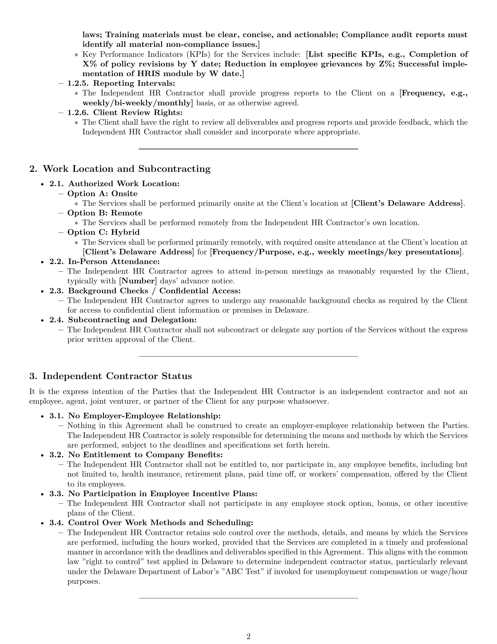 Preview page 2 of Pro Delaware hr independent contractor agreement template