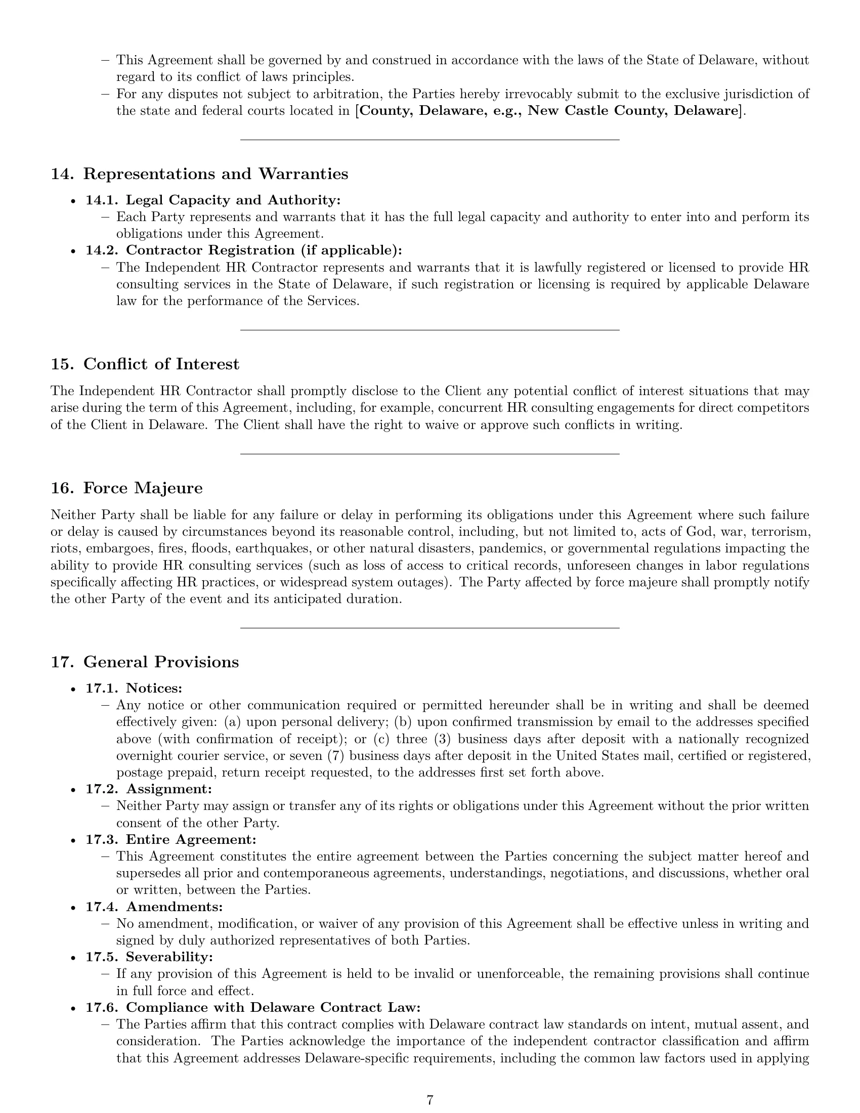 Preview page 7 of Pro Delaware hr independent contractor agreement template