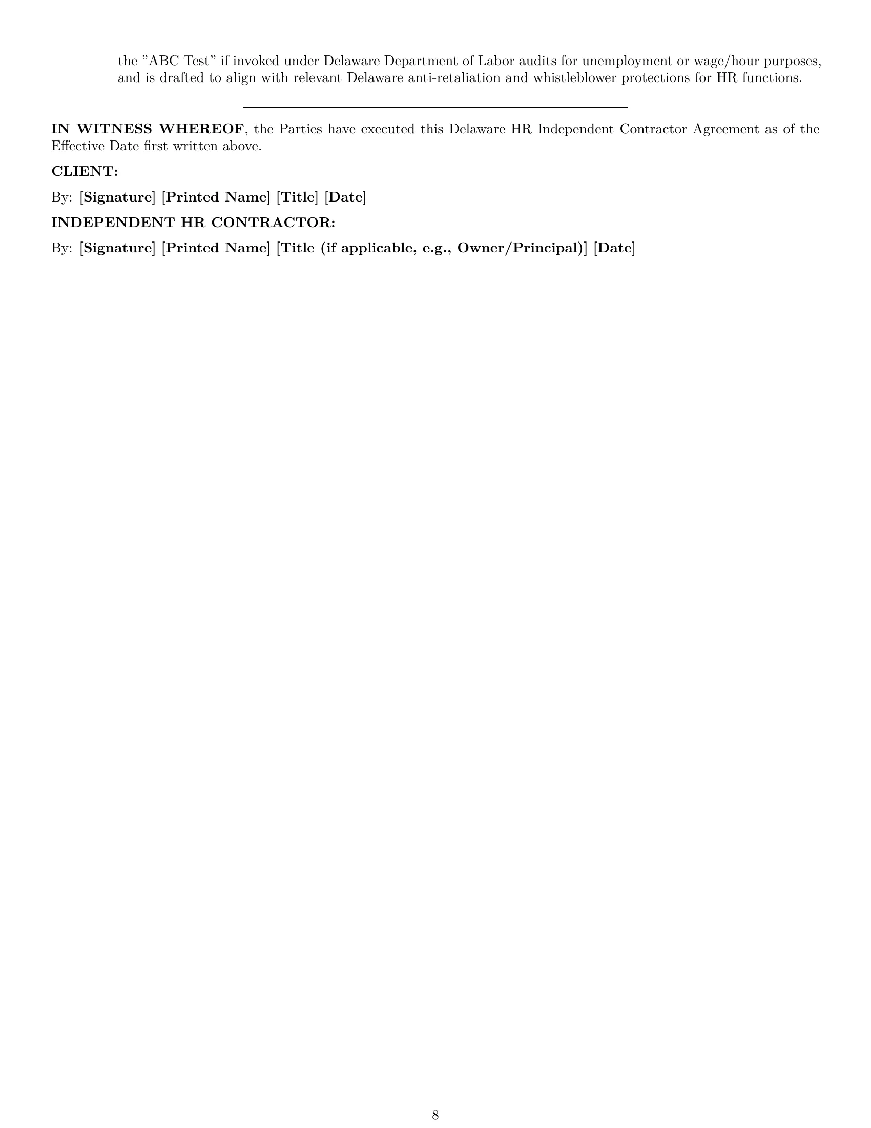 Preview page 8 of Pro Delaware hr independent contractor agreement template