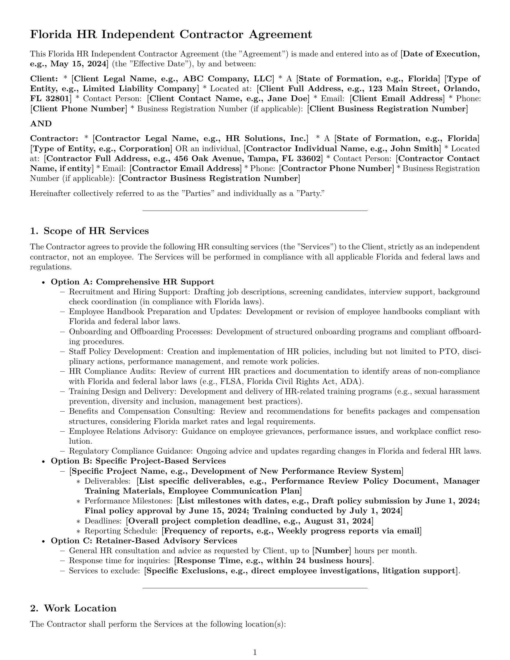 Preview page 1 of Pro Florida hr independent contractor agreement template