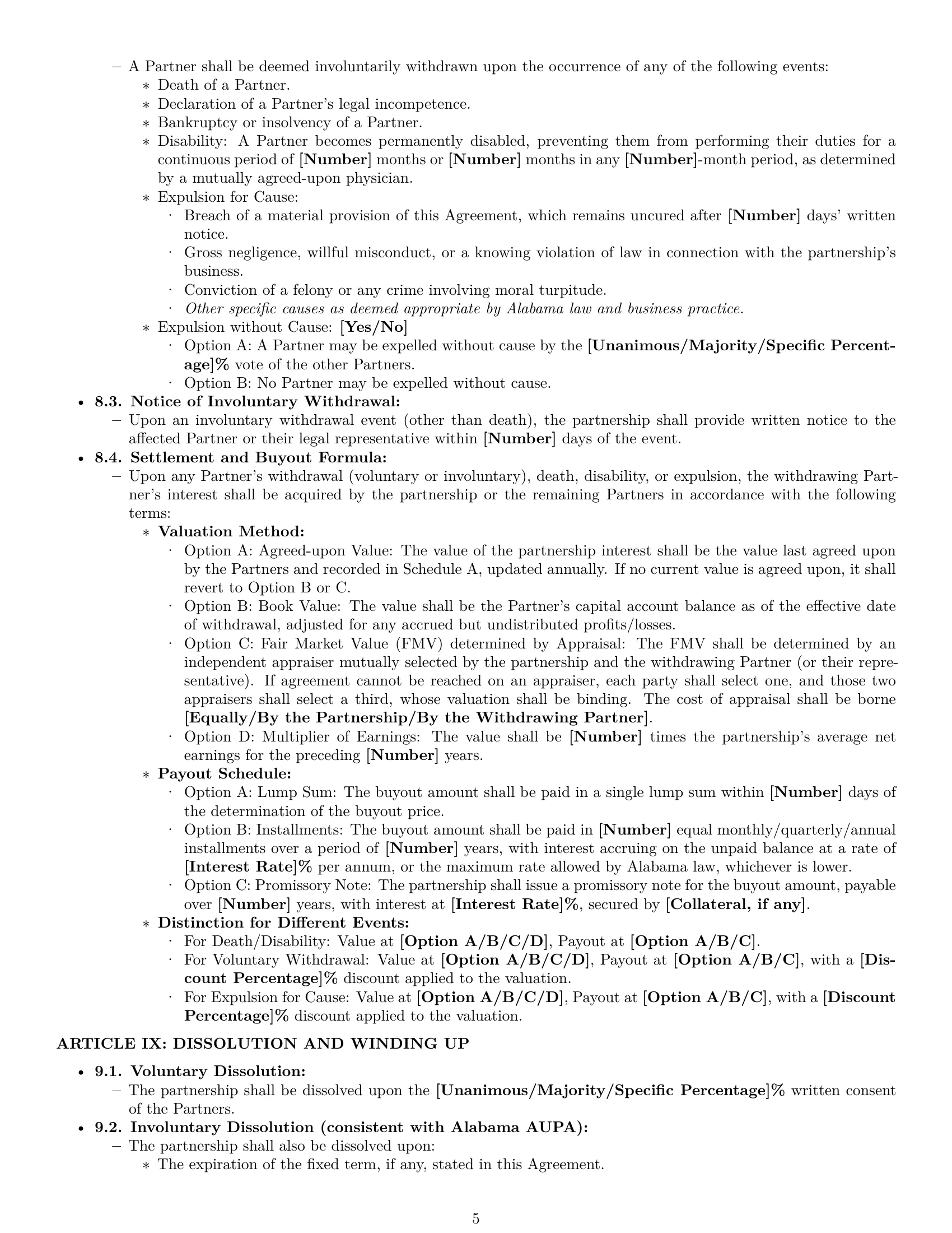 Preview page 5 of Pro Alabama partnership agreement template