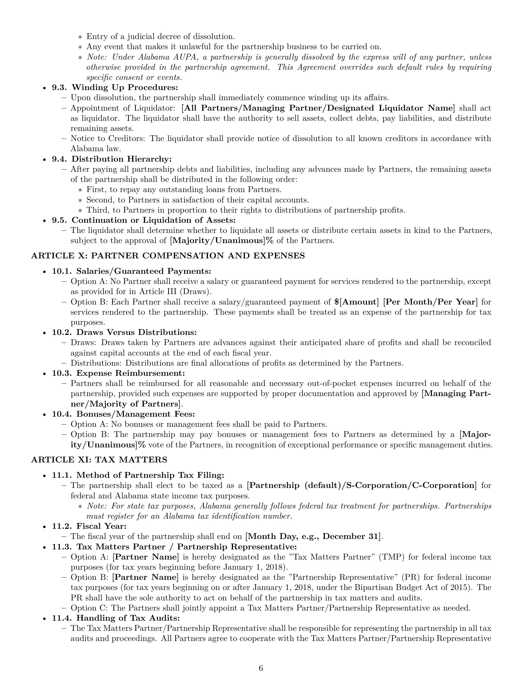 Preview page 6 of Pro Alabama partnership agreement template