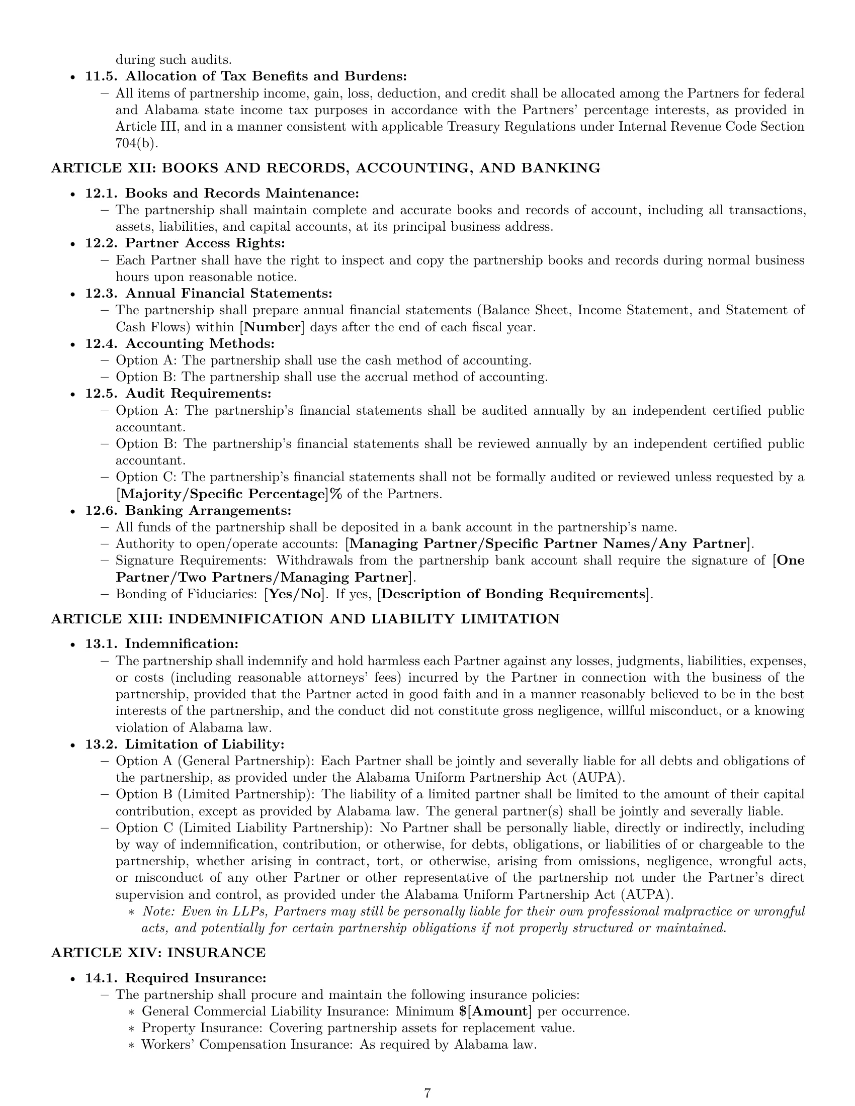 Preview page 7 of Pro Alabama partnership agreement template