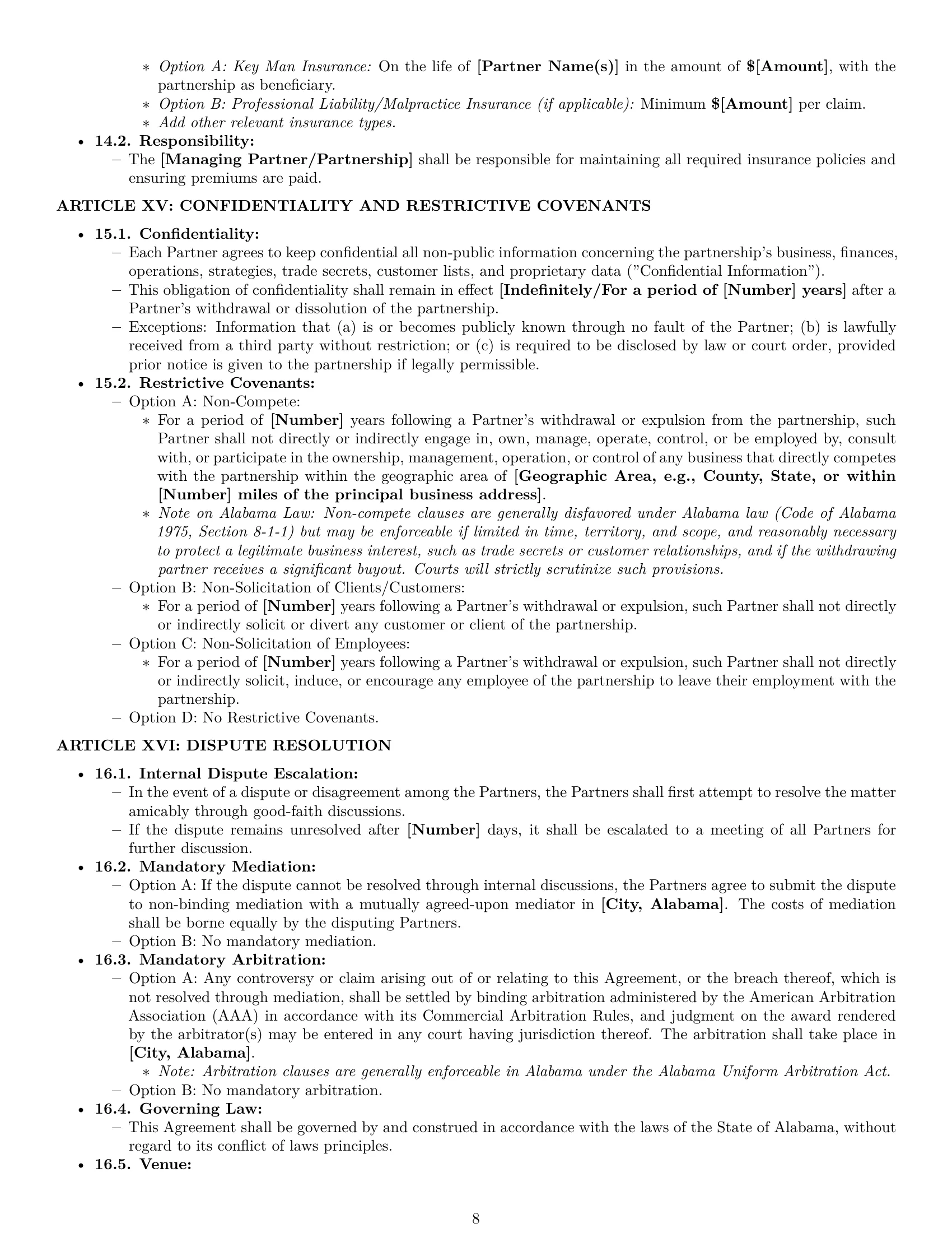 Preview page 8 of Pro Alabama partnership agreement template