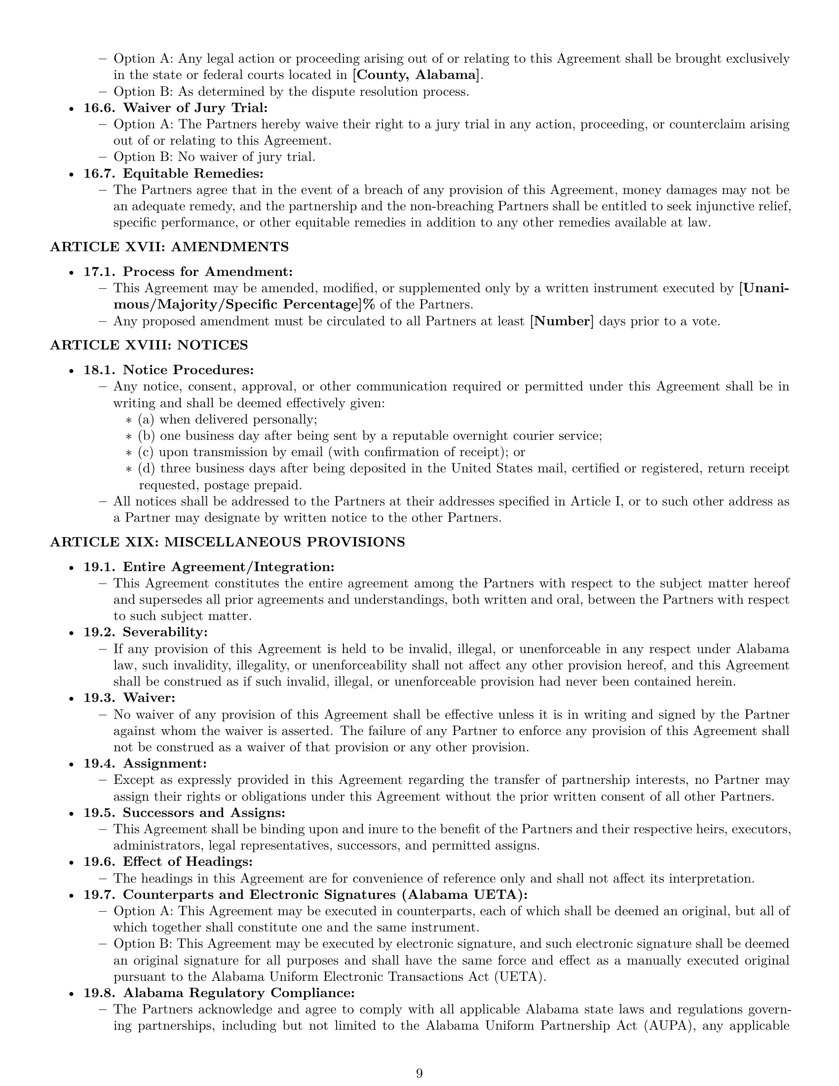 Preview page 9 of Pro Alabama partnership agreement template
