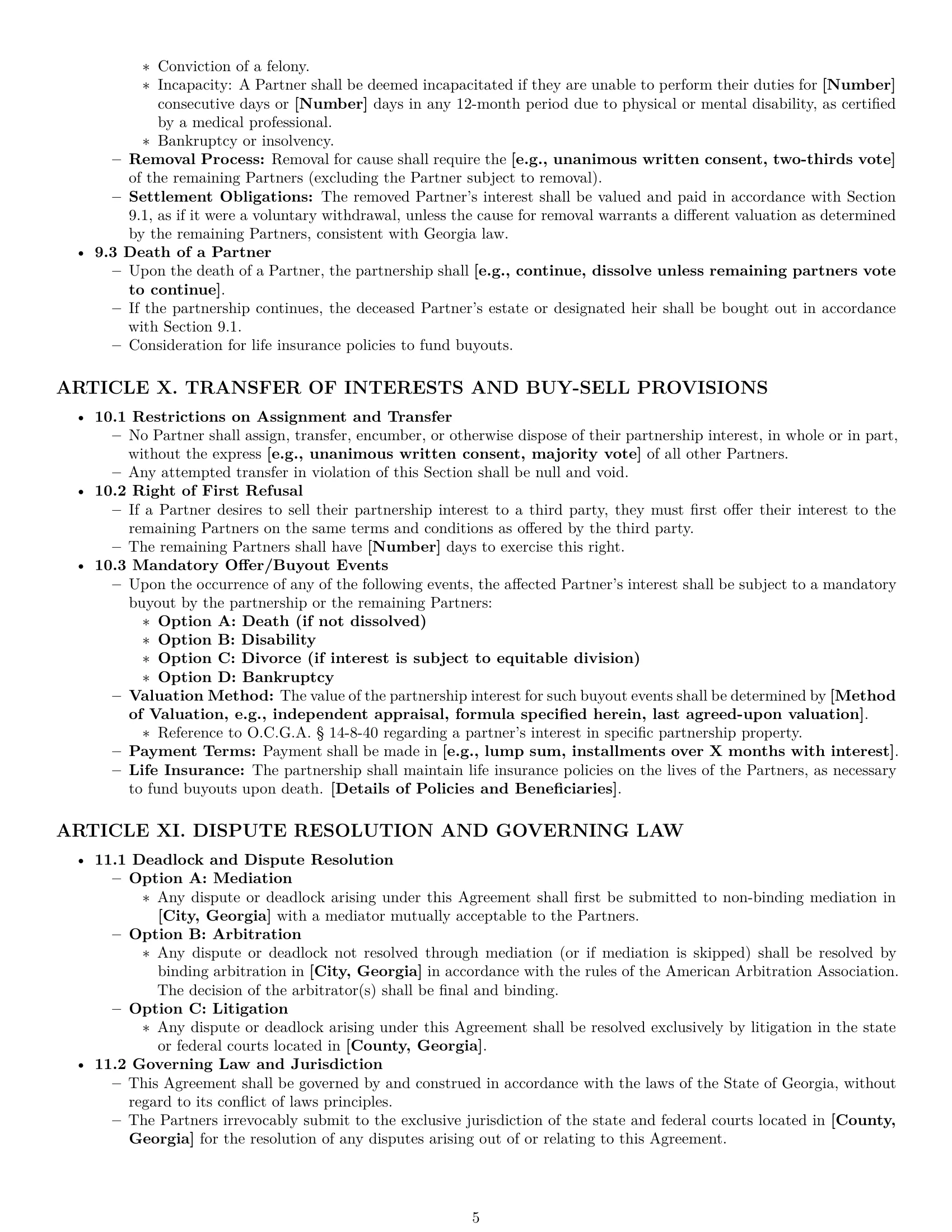 Preview page 5 of Pro Georgia partnership agreement template