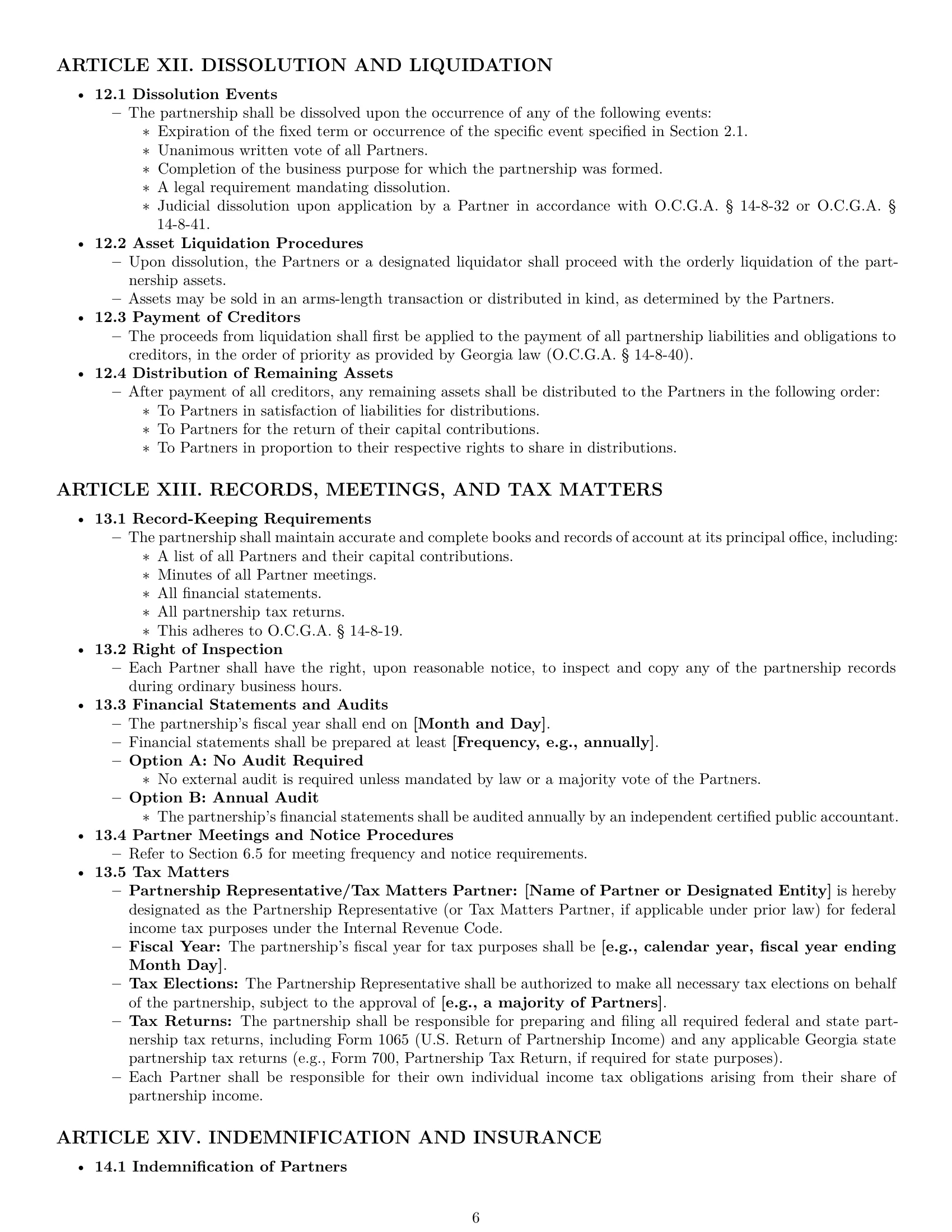 Preview page 6 of Pro Georgia partnership agreement template