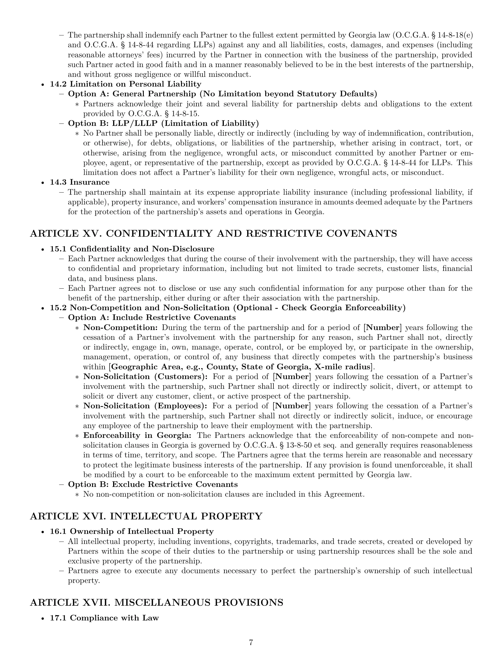 Preview page 7 of Pro Georgia partnership agreement template