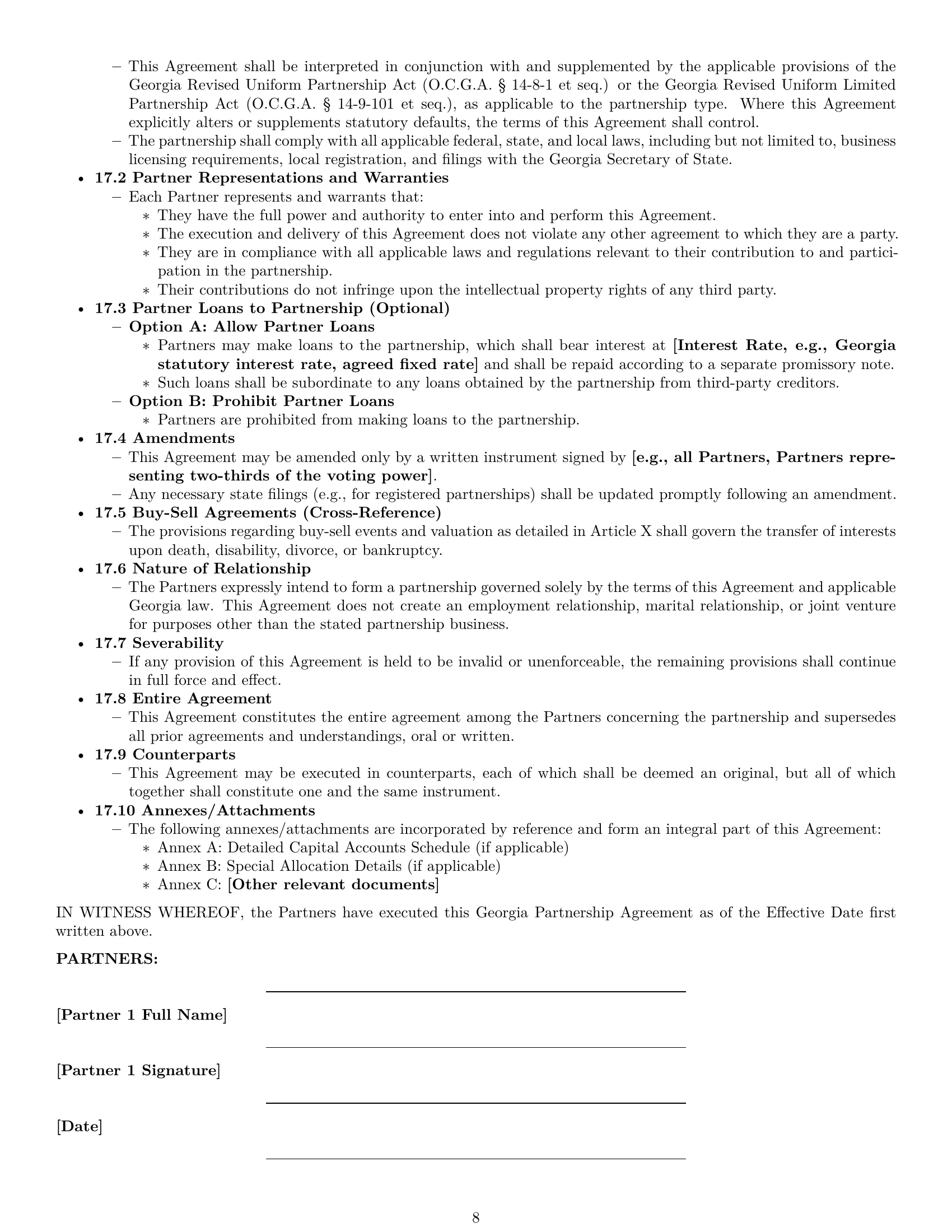 Preview page 8 of Pro Georgia partnership agreement template