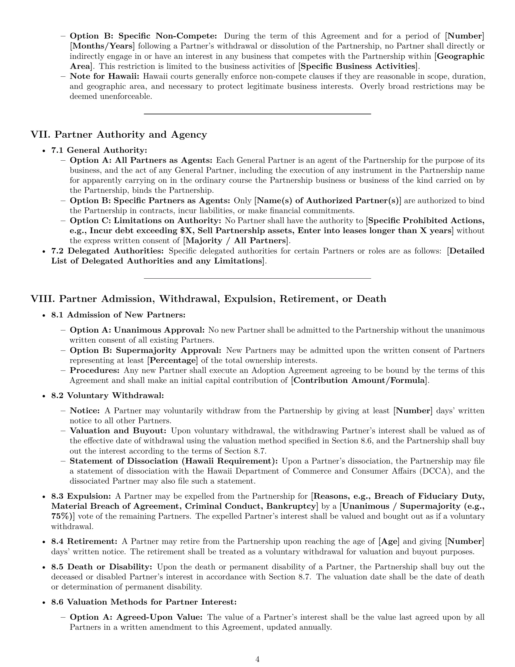 Preview page 4 of Pro Hawaii partnership agreement template