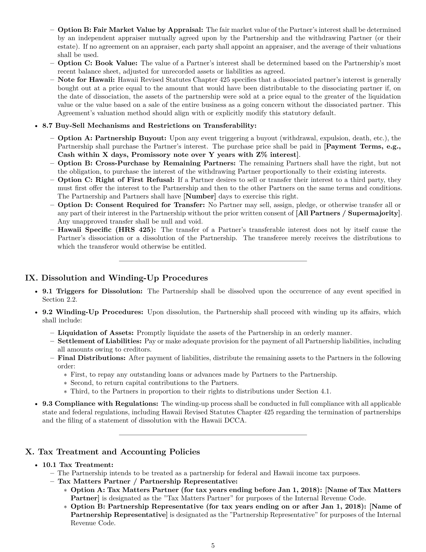 Preview page 5 of Pro Hawaii partnership agreement template
