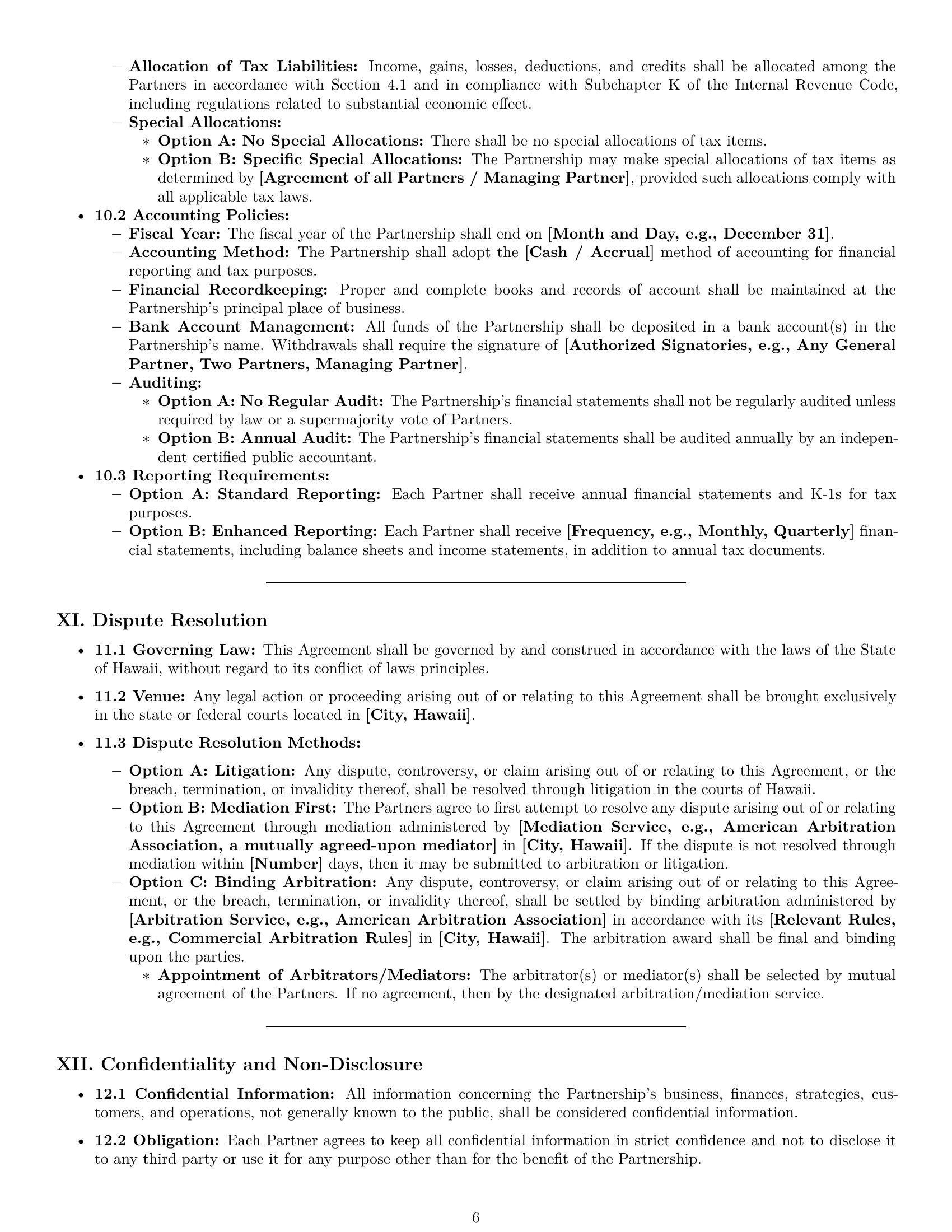 Preview page 6 of Pro Hawaii partnership agreement template