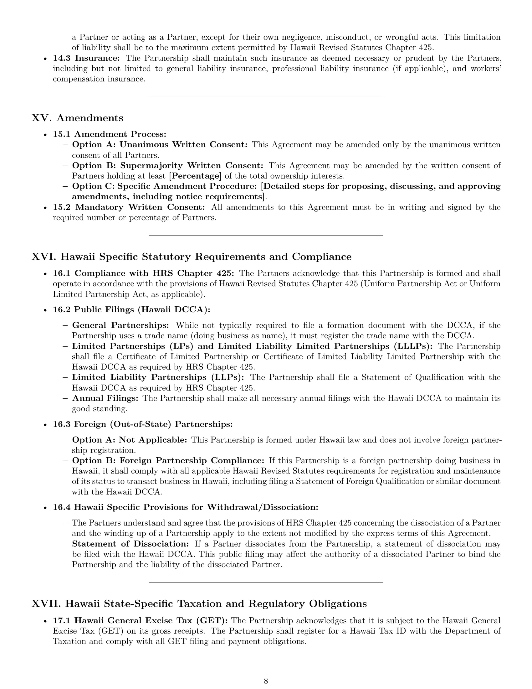 Preview page 8 of Pro Hawaii partnership agreement template
