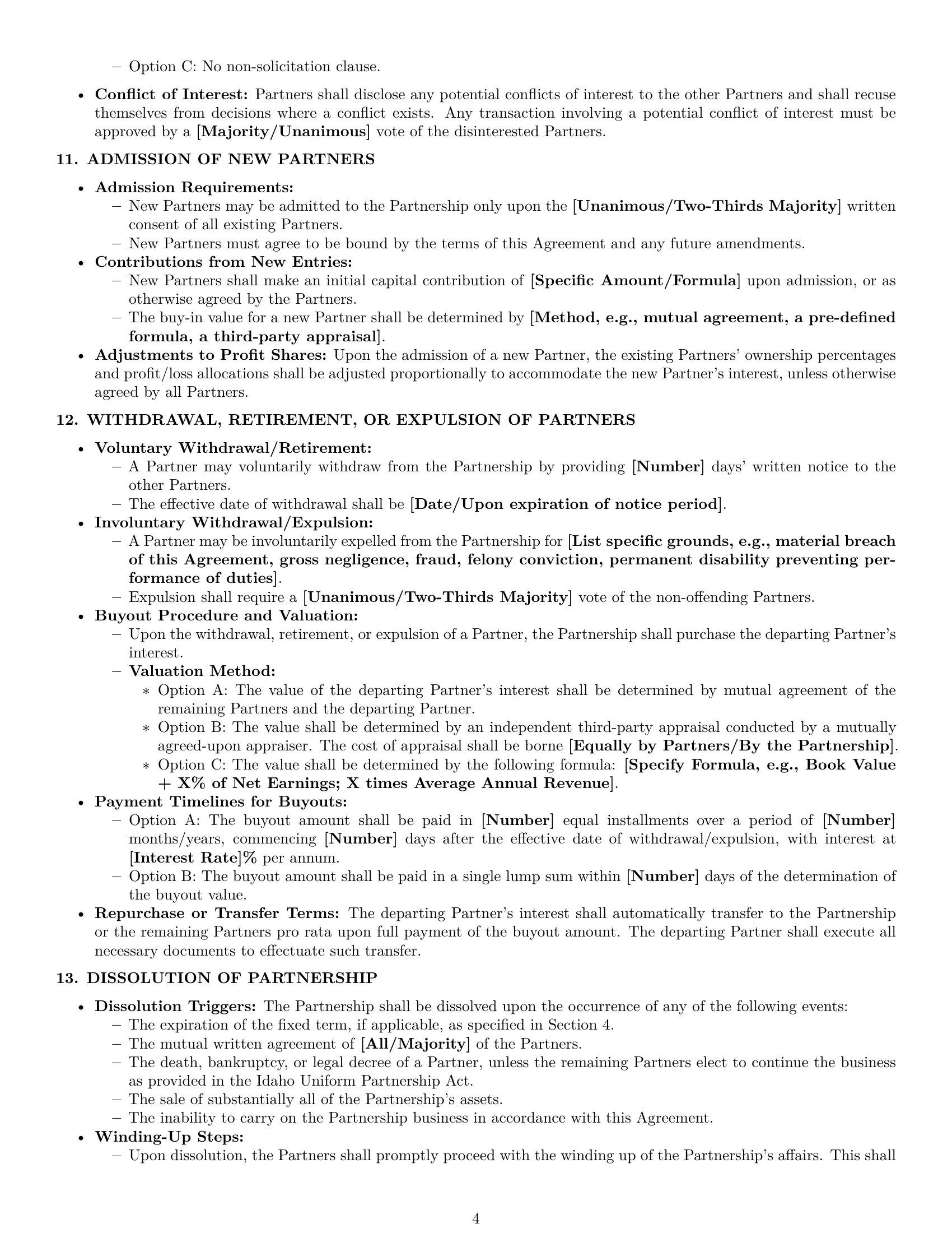 Preview page 4 of Pro Idaho partnership agreement template