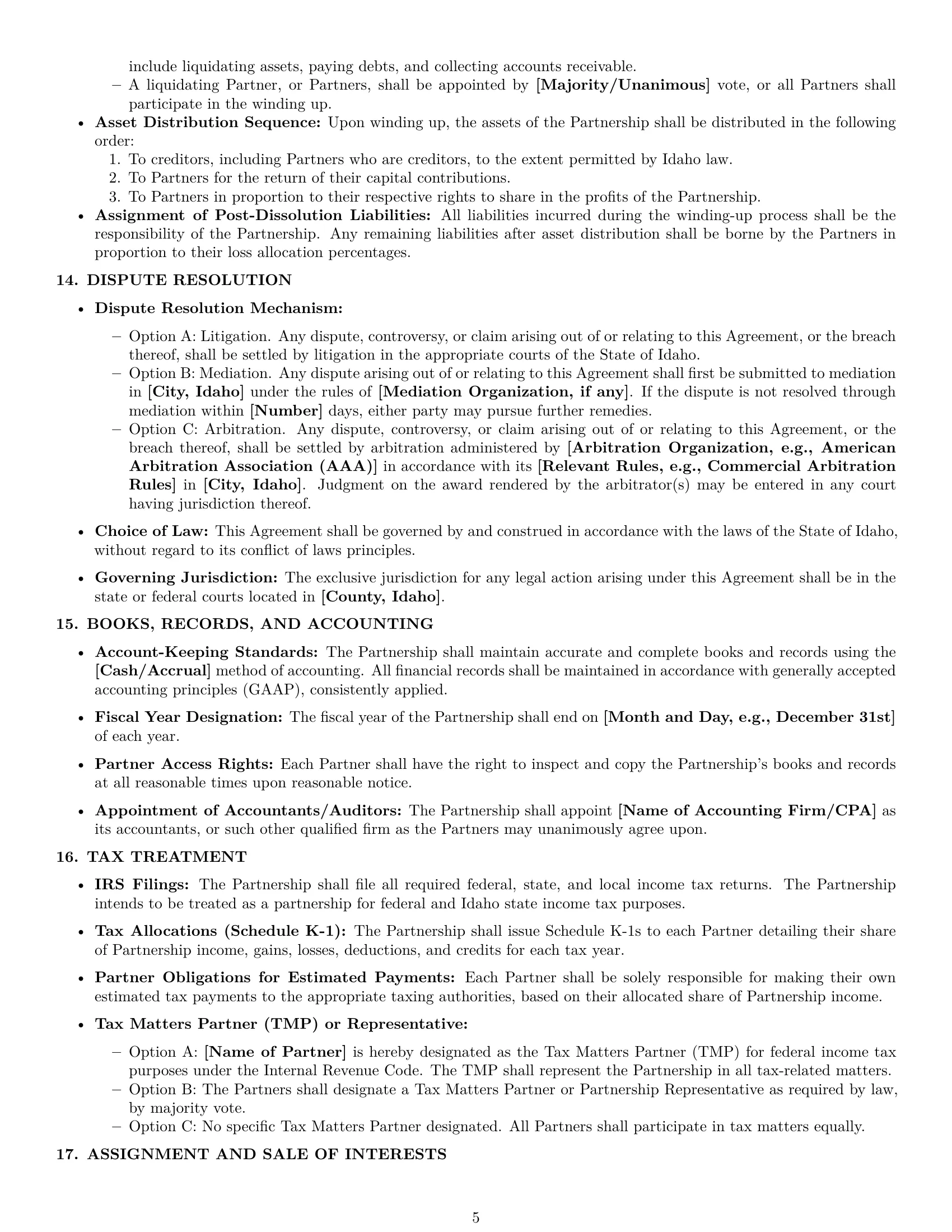 Preview page 5 of Pro Idaho partnership agreement template