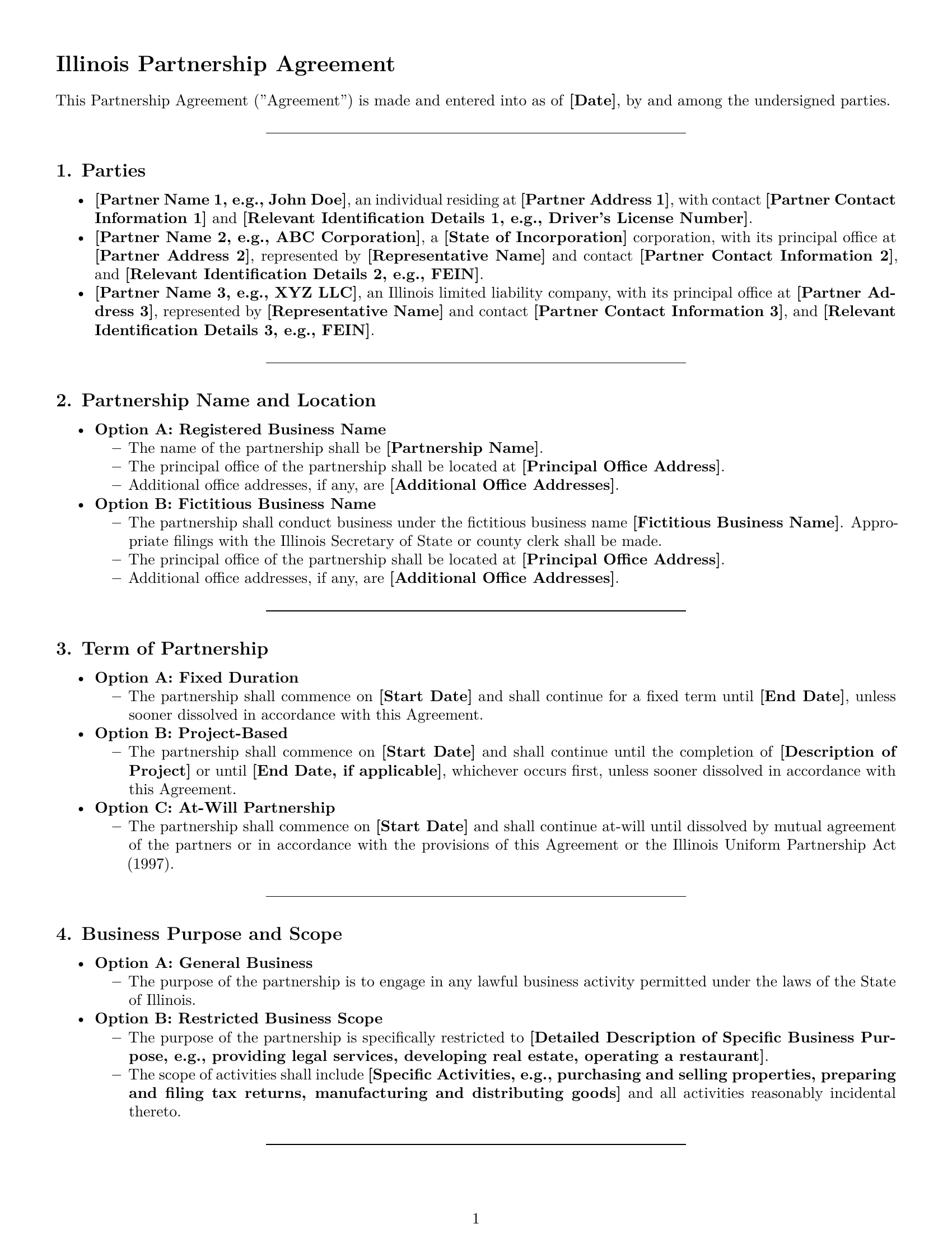 Preview page 1 of Pro Illinois partnership agreement template