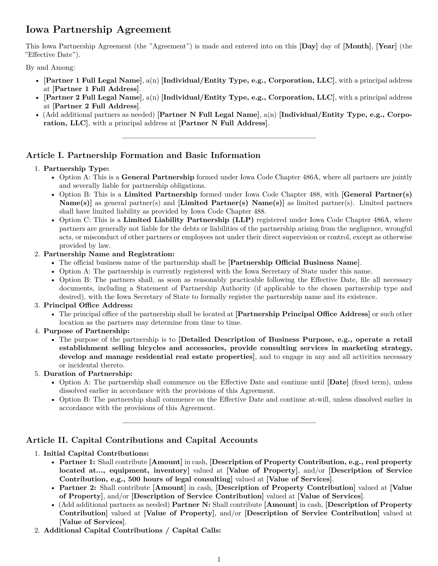 Preview page 1 of Pro Iowa partnership agreement template