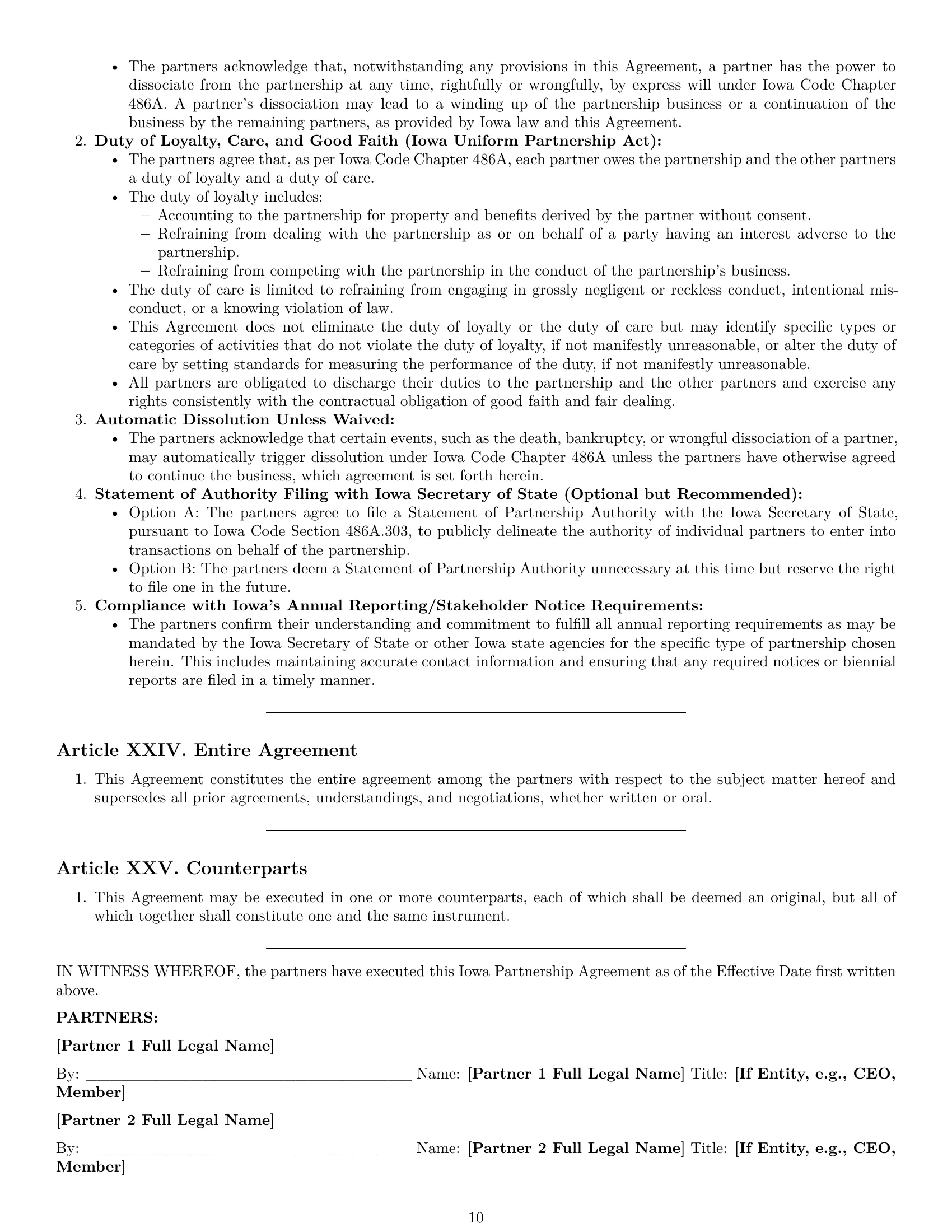 Preview page 10 of Pro Iowa partnership agreement template