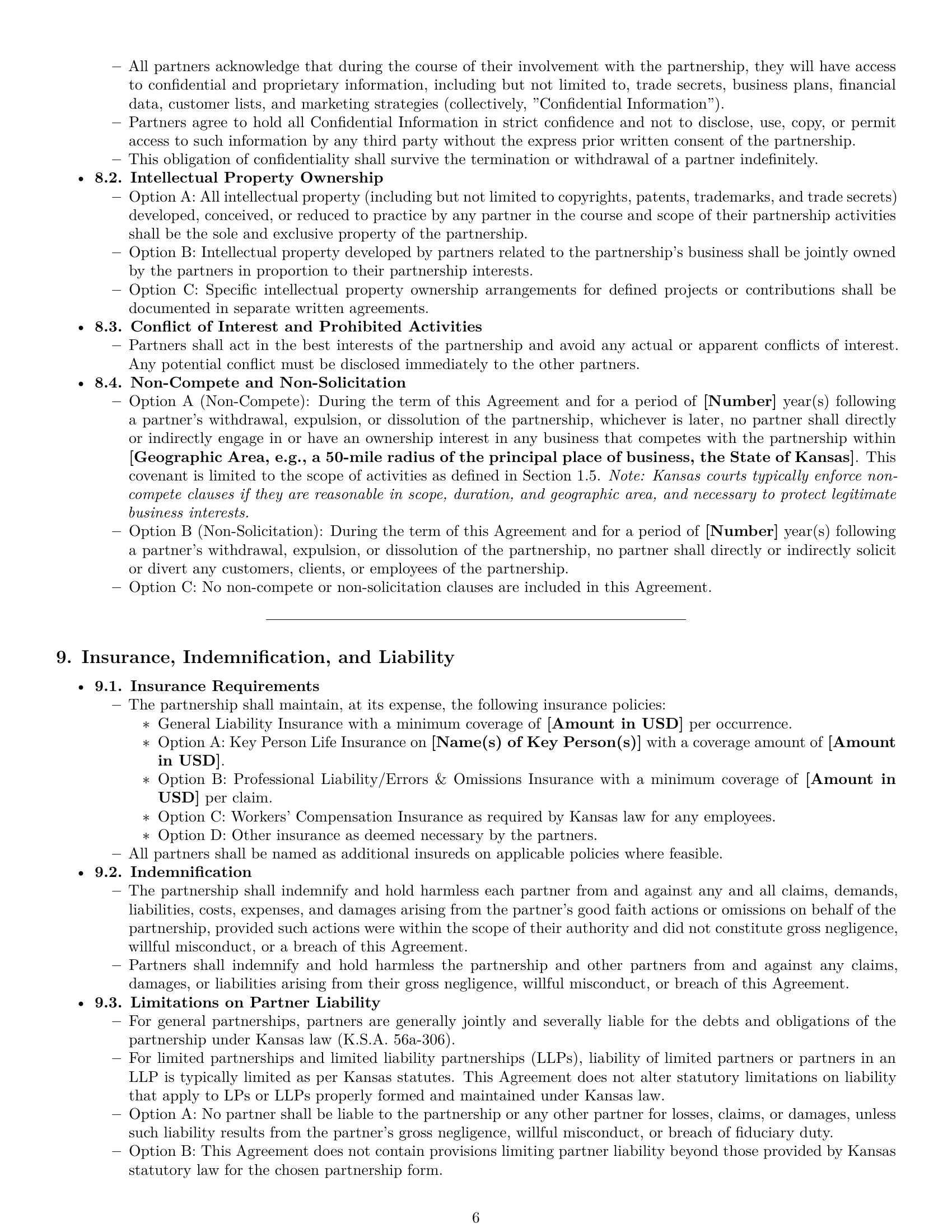 Preview page 6 of Pro Kansas partnership agreement template