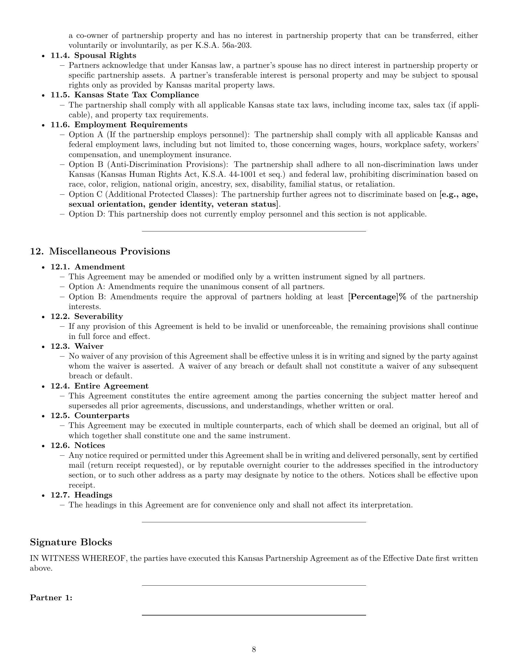 Preview page 8 of Pro Kansas partnership agreement template