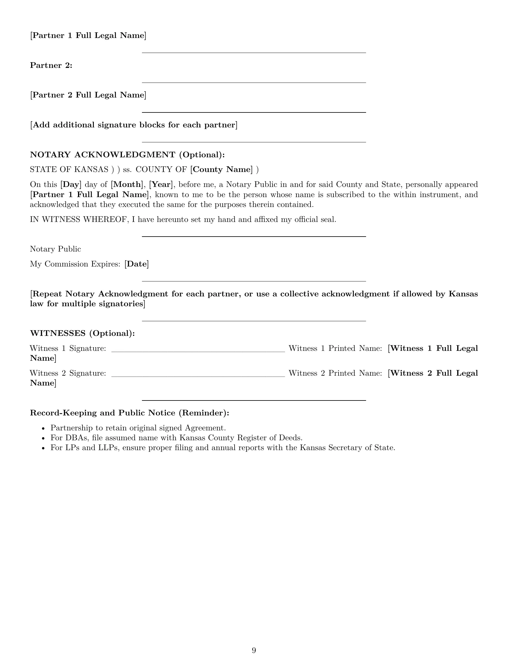 Preview page 9 of Pro Kansas partnership agreement template