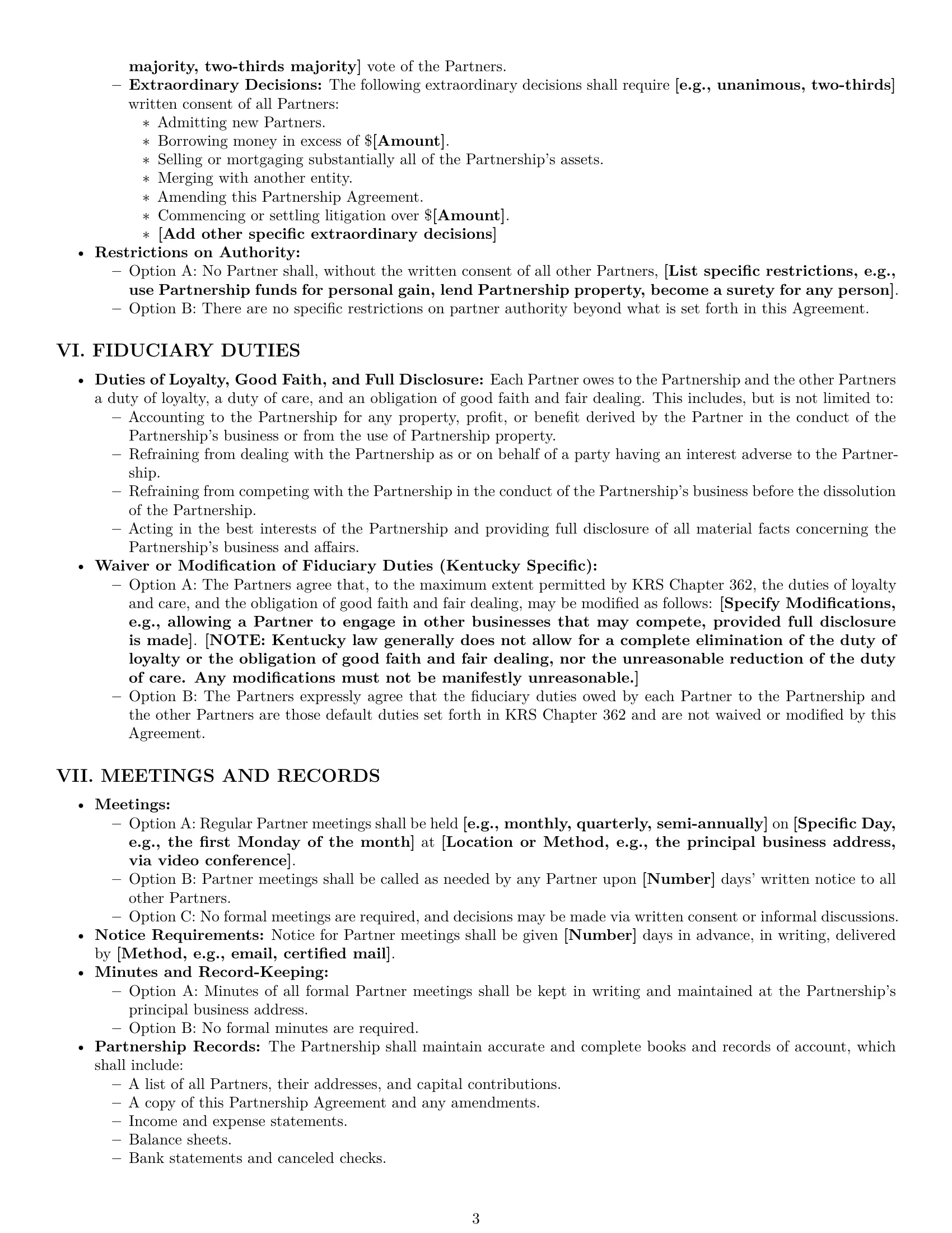 Preview page 3 of Pro Kentucky partnership agreement template