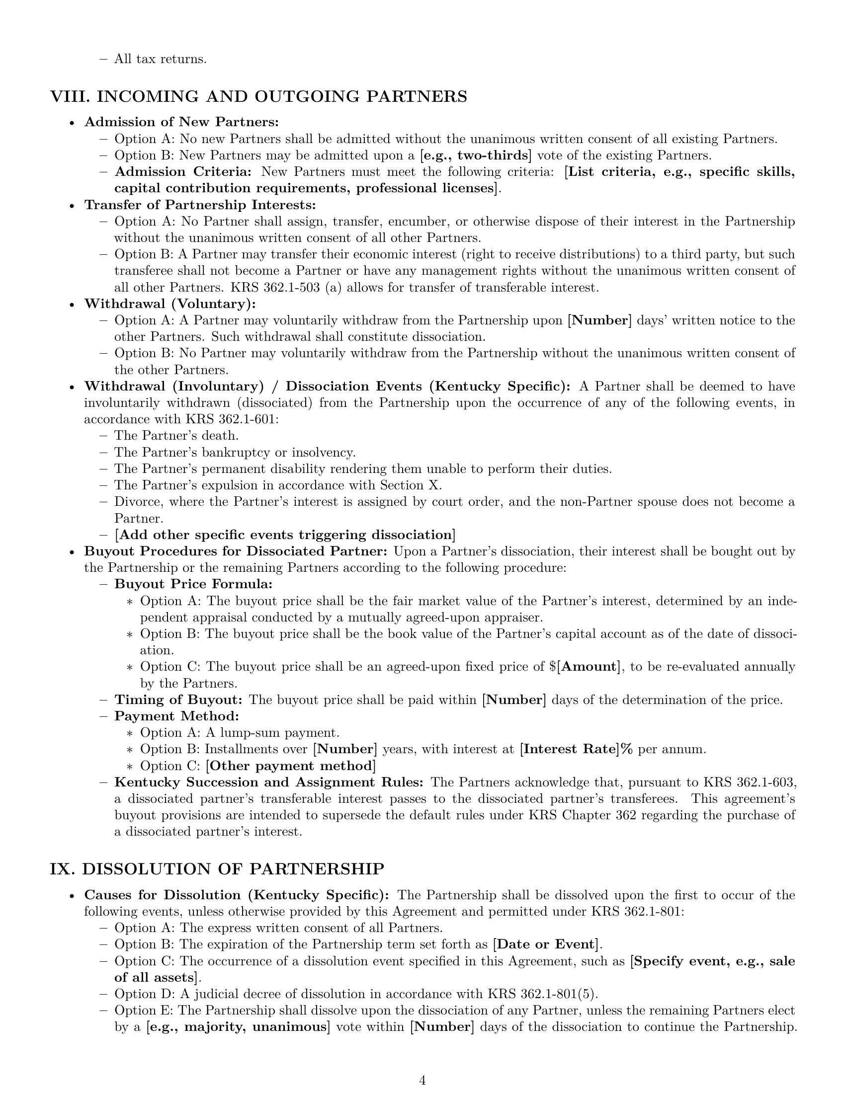 Preview page 4 of Pro Kentucky partnership agreement template